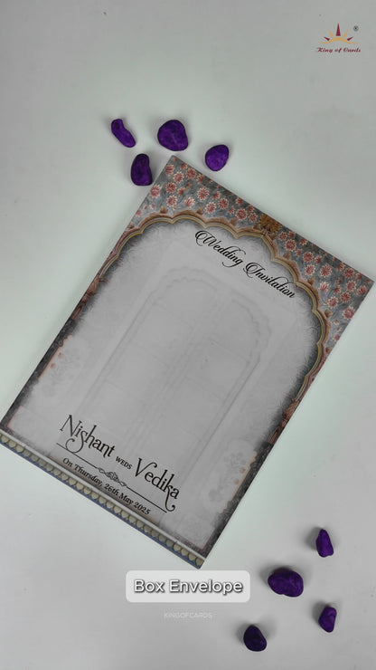 Royal Arch Palace Door Padded Wedding Card-KRE27890