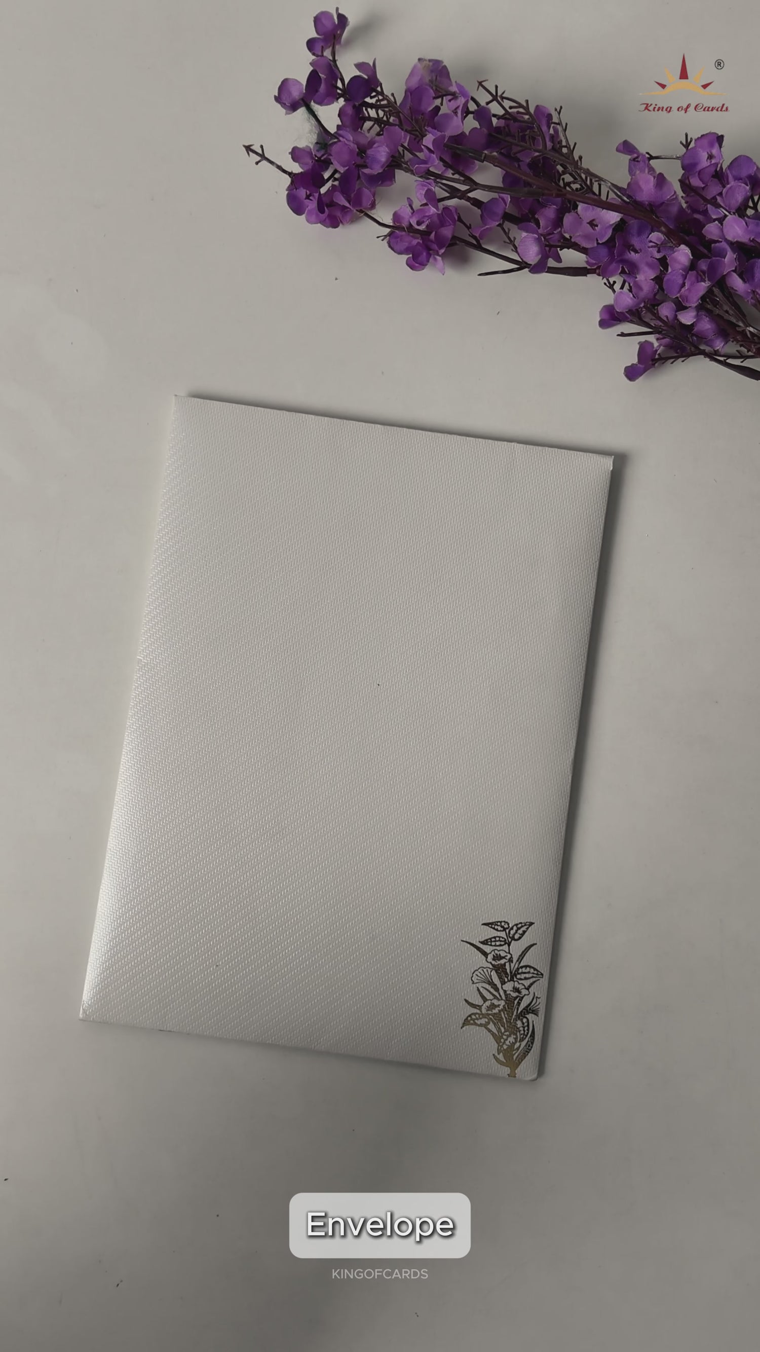 White Ganesha Floral Wedding Card-KNKTW047