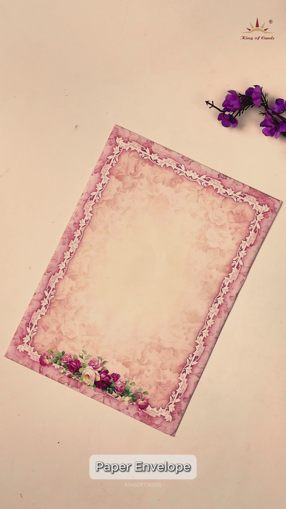 Cream Pink Floral Wedding Card - KNCP254P
