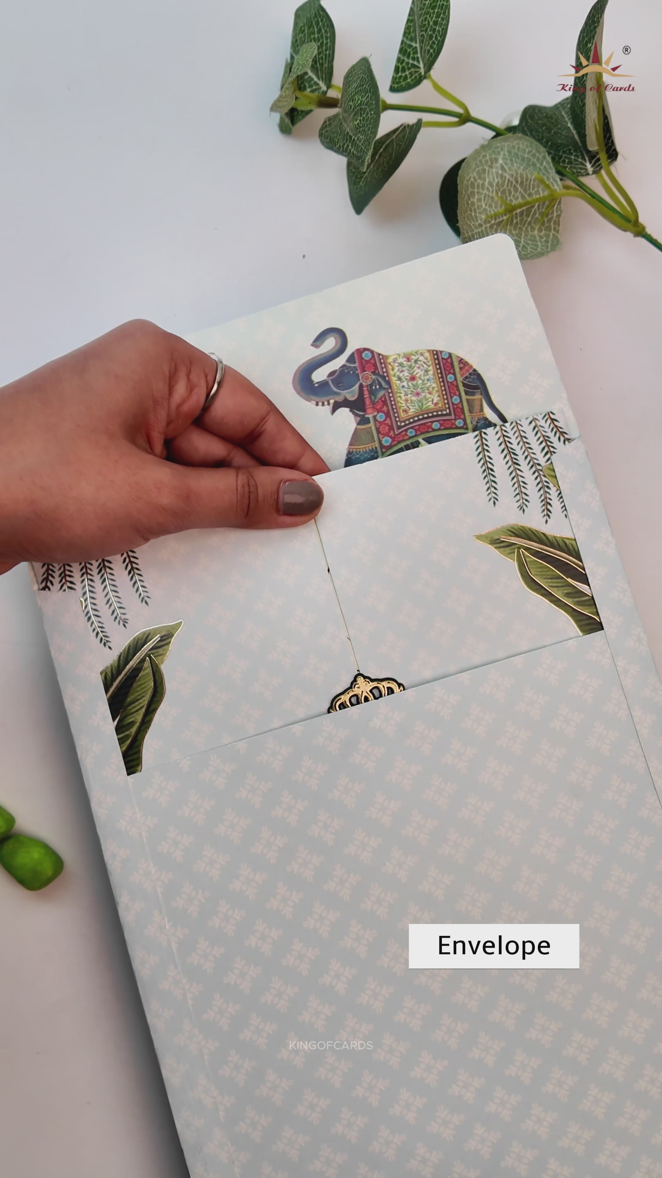 Regal Blue Elephant Gatefold Wedding Card-KNKC4089