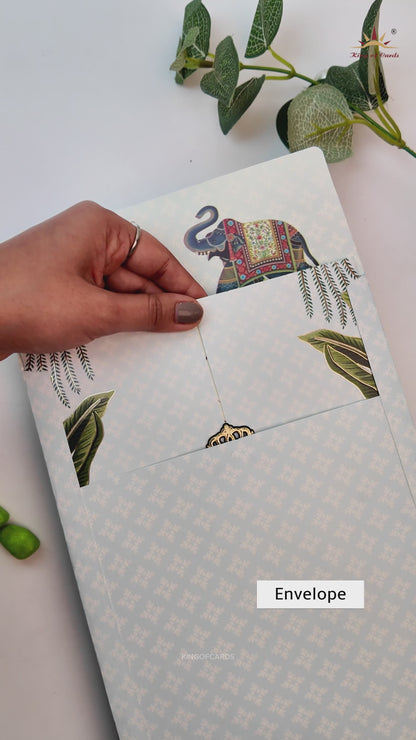 Regal Blue Elephant Gatefold Wedding Card-KNKC4089