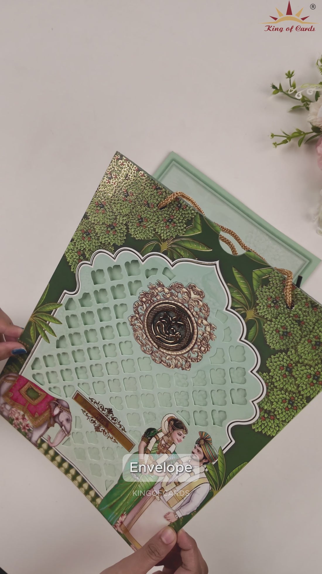 Green Bride Groom Bag Style Wedding Card - KNAS3107