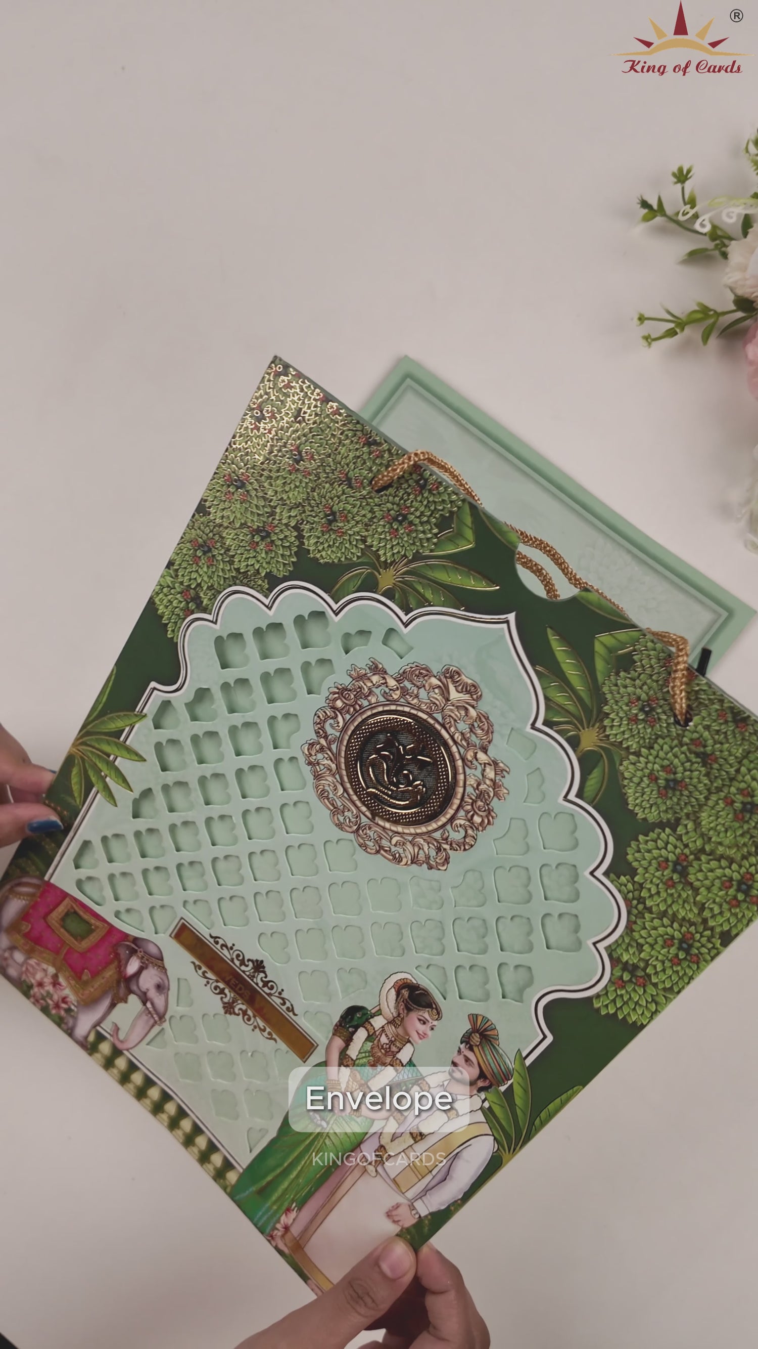 Green Bride Groom Bag Style Wedding Card - KNAS3107