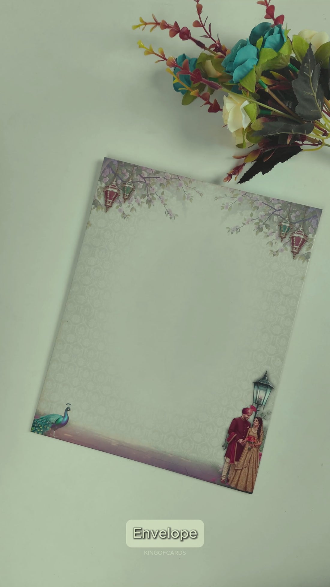 Pink Rose Floral Bride Groom Wedding Card - KNKJ1157