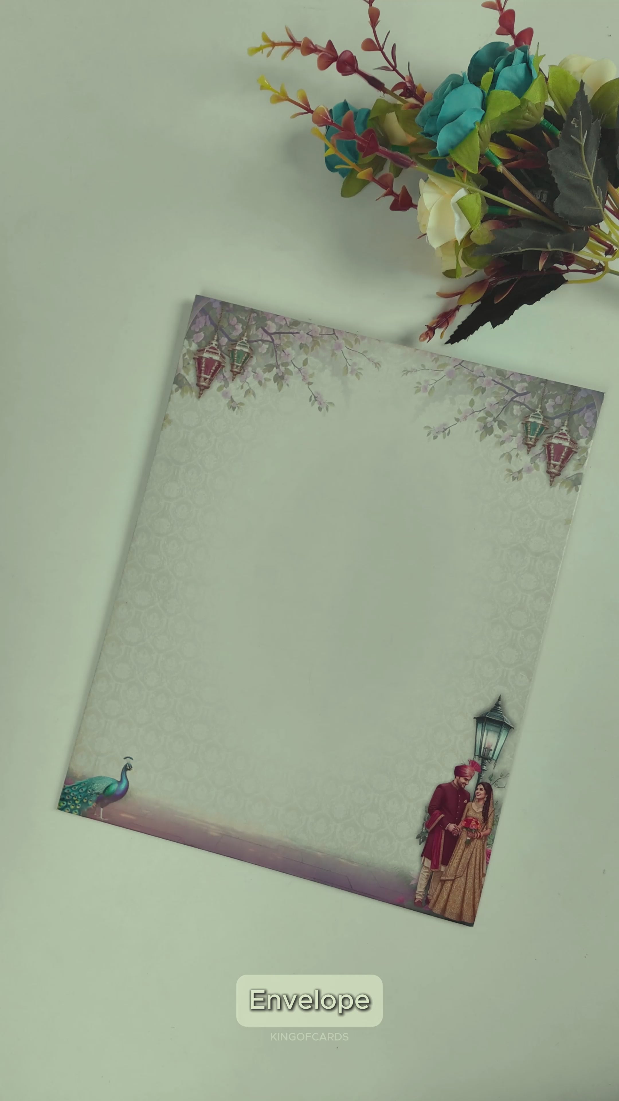 Pink Rose Floral Bride Groom Wedding Card - KNKJ1157