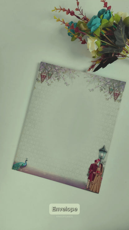 Pink Rose Floral Bride Groom Wedding Card - KNKJ1157