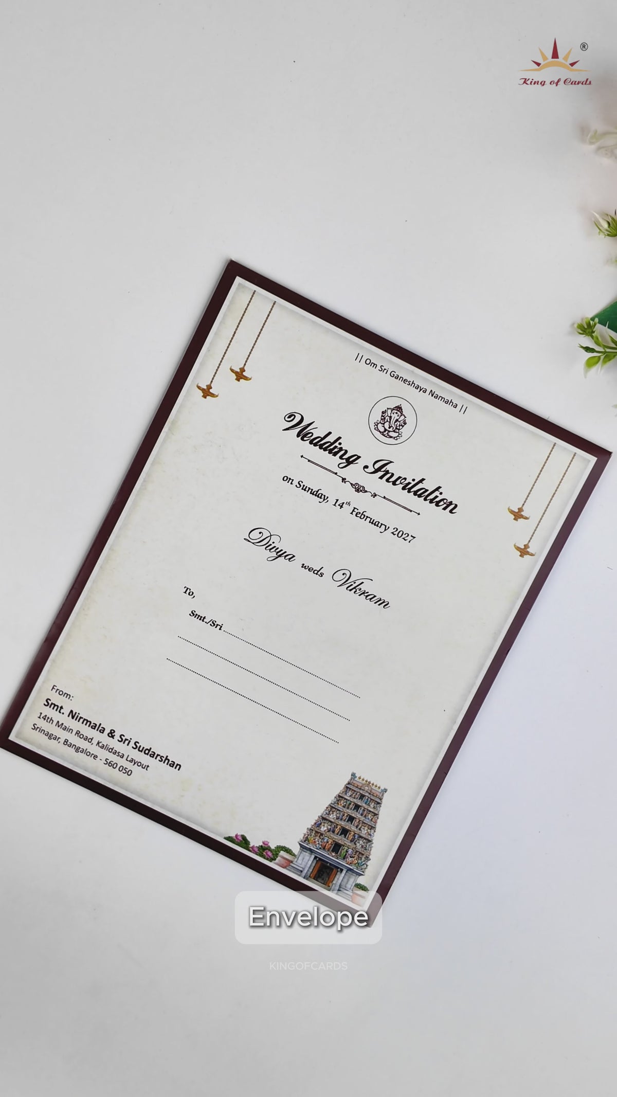 Maroon Vaishnava Tilak Balaji Padmavathi Wedding Card - KNKJ1168