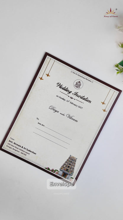 Maroon Vaishnava Tilak Balaji Padmavathi Wedding Card - KNKJ1168
