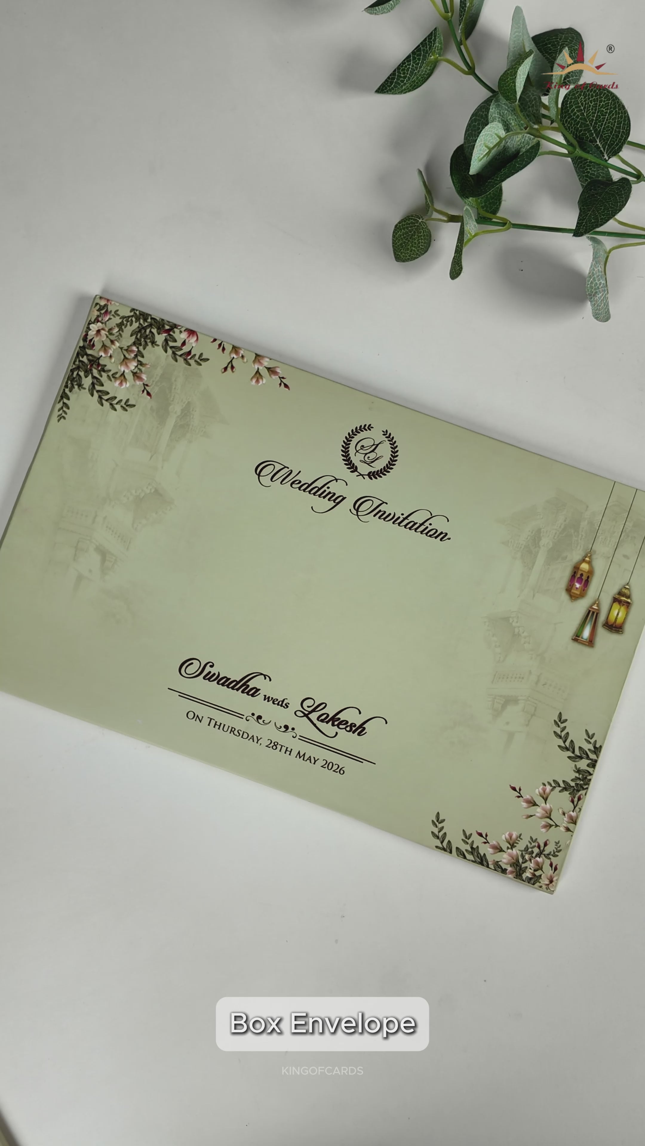 Pista Green Palace Padded Wedding Card-KRE27170