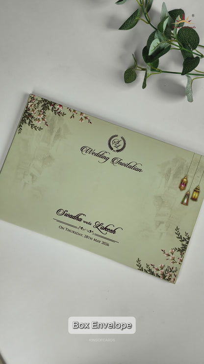 Pista Green Palace Padded Wedding Card-KRE27170