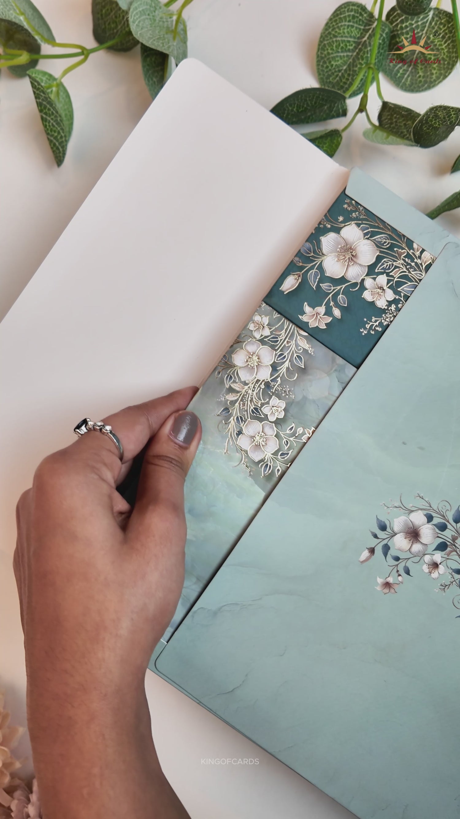 Blue Floral Padded Wedding Card - KSH72840