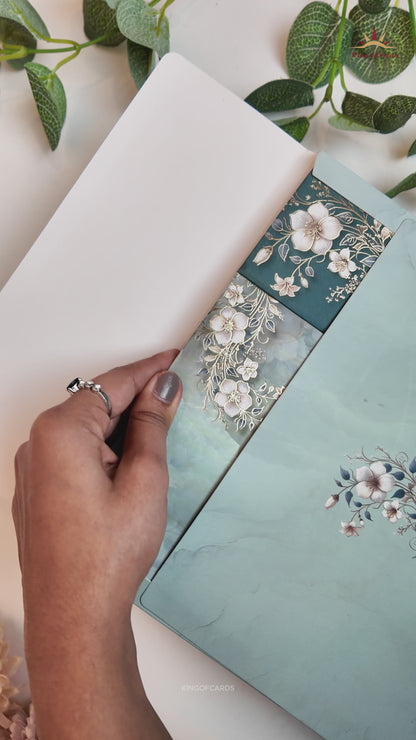 Blue Floral Padded Wedding Card - KSH72840