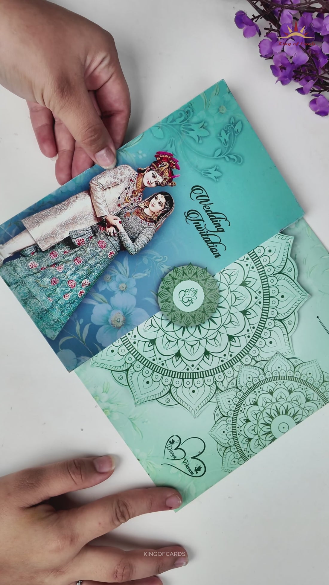 Green Floral Bride Groom Wedding Card-KNTH9603G