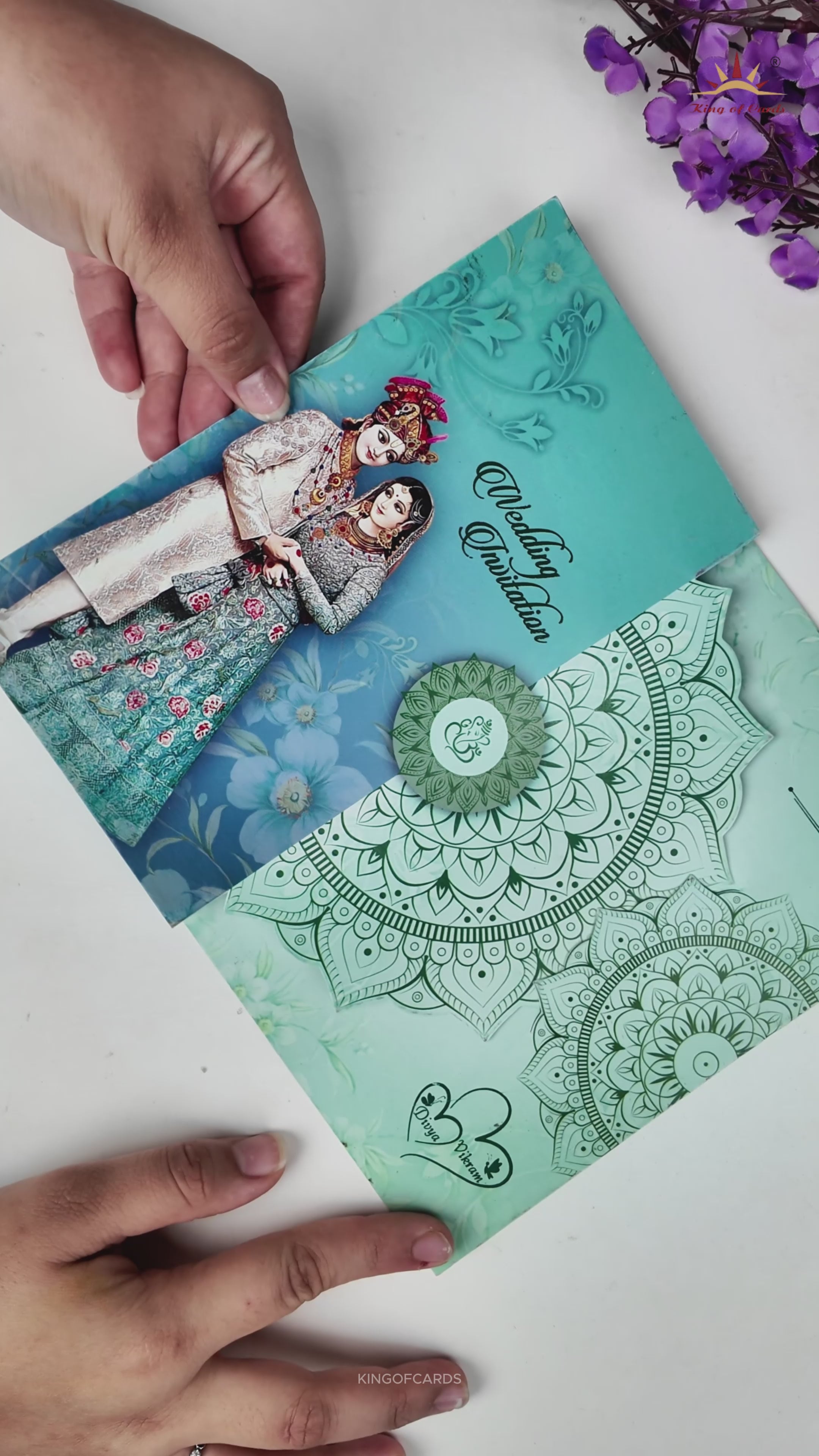 Green Floral Bride Groom Wedding Card-KNTH9603G