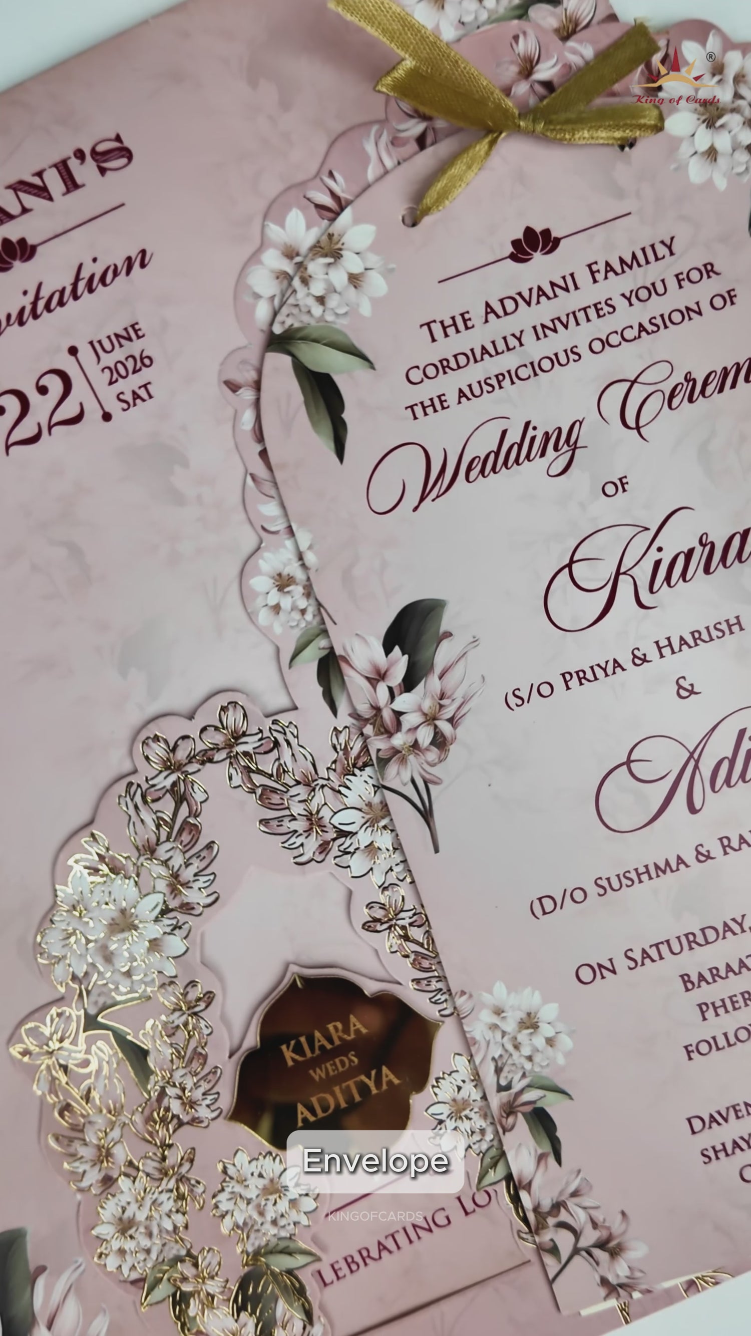 Pastel Pink Floral Cutout Wedding Card - KFR16250