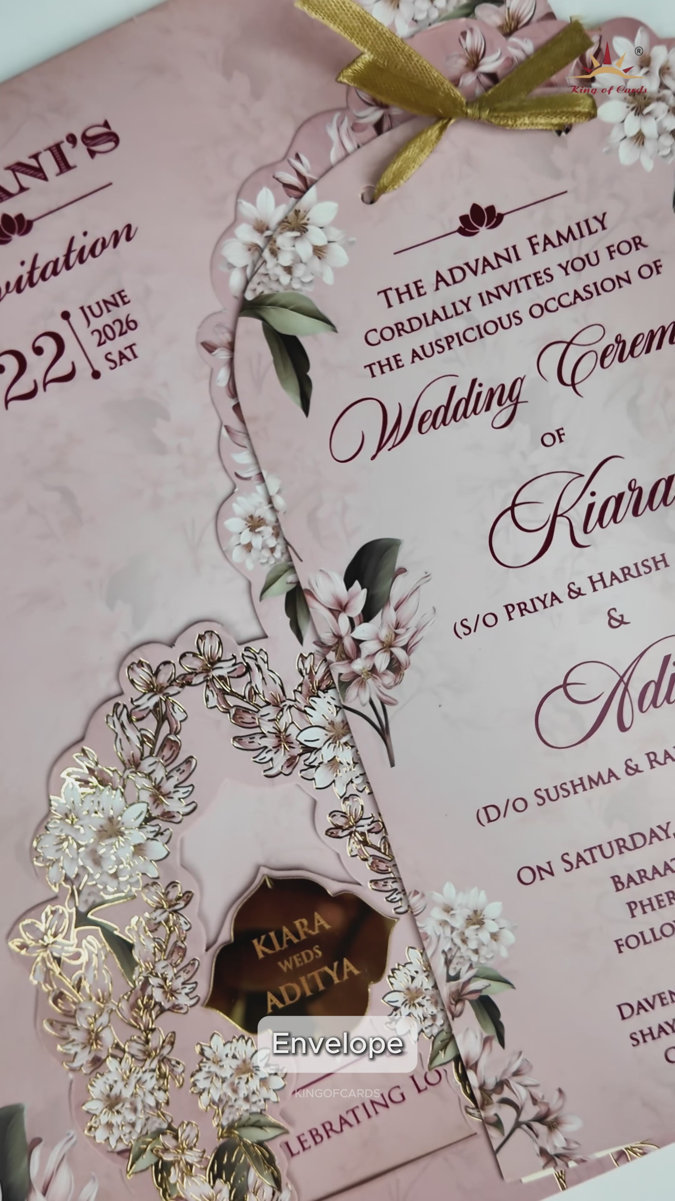 Pastel Pink Floral Cutout Wedding Card - KFR16250