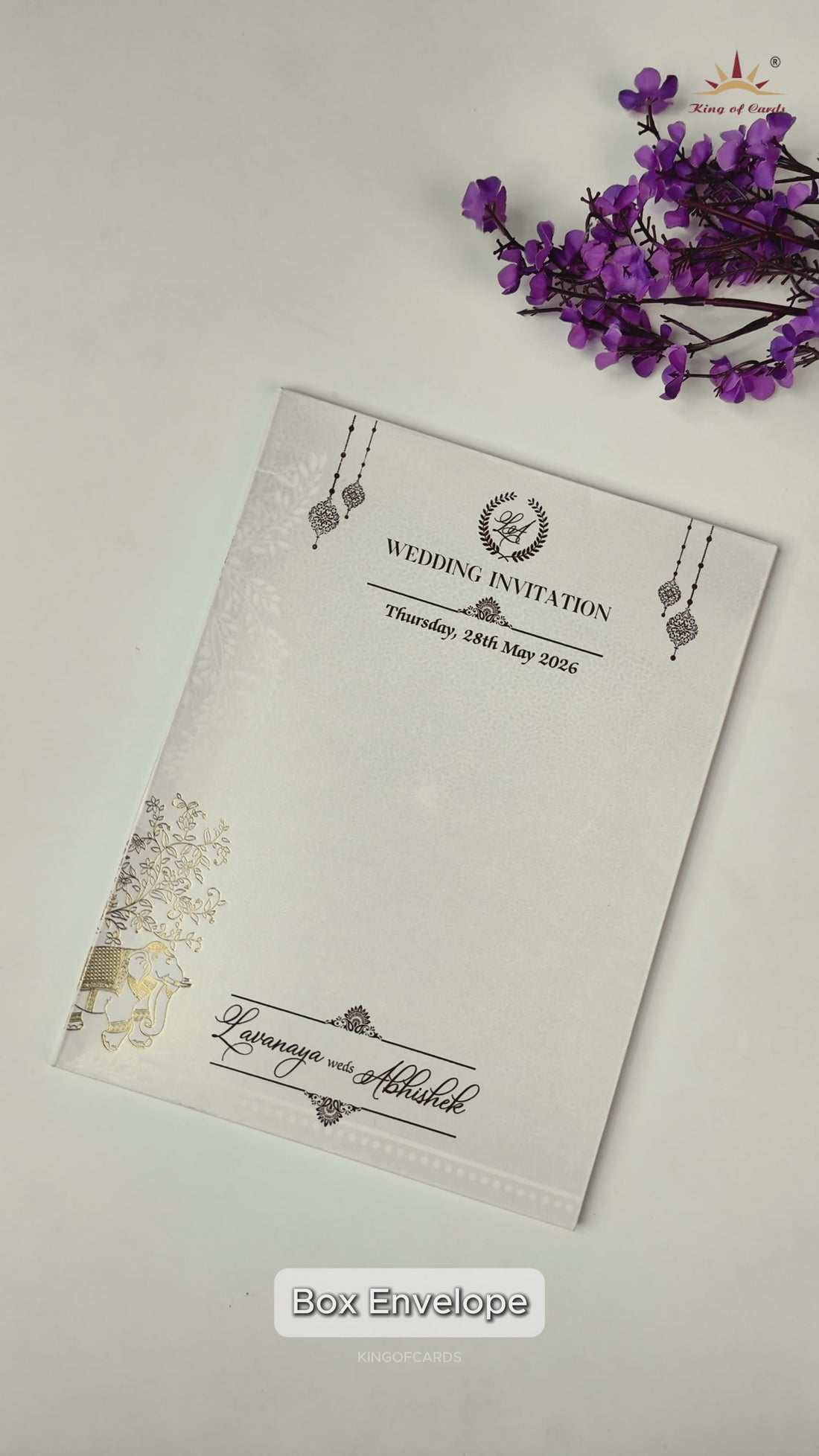 White Ganesha Arch Wedding Card-KRE27780