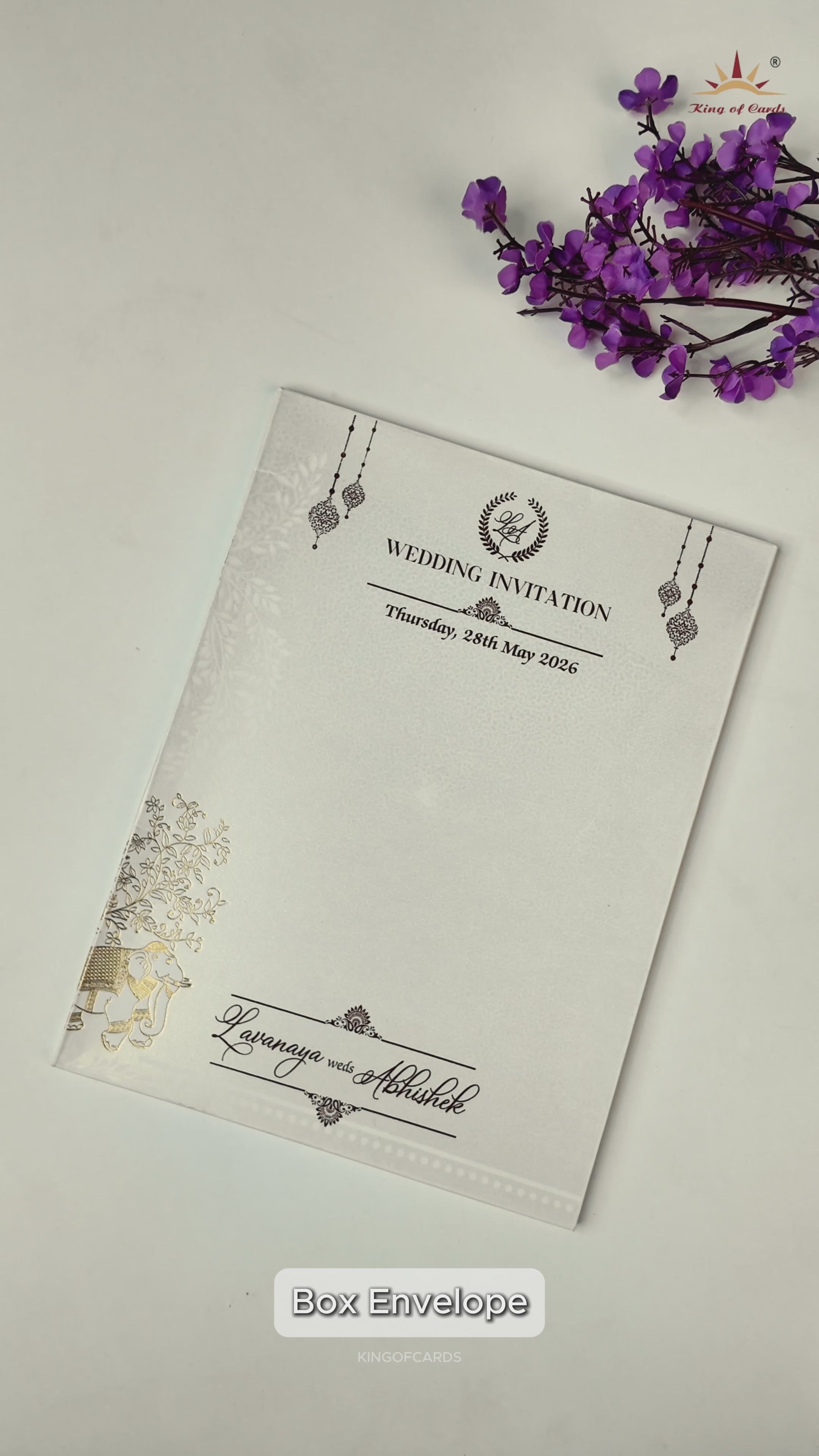 White Ganesha Arch Wedding Card-KRE27780