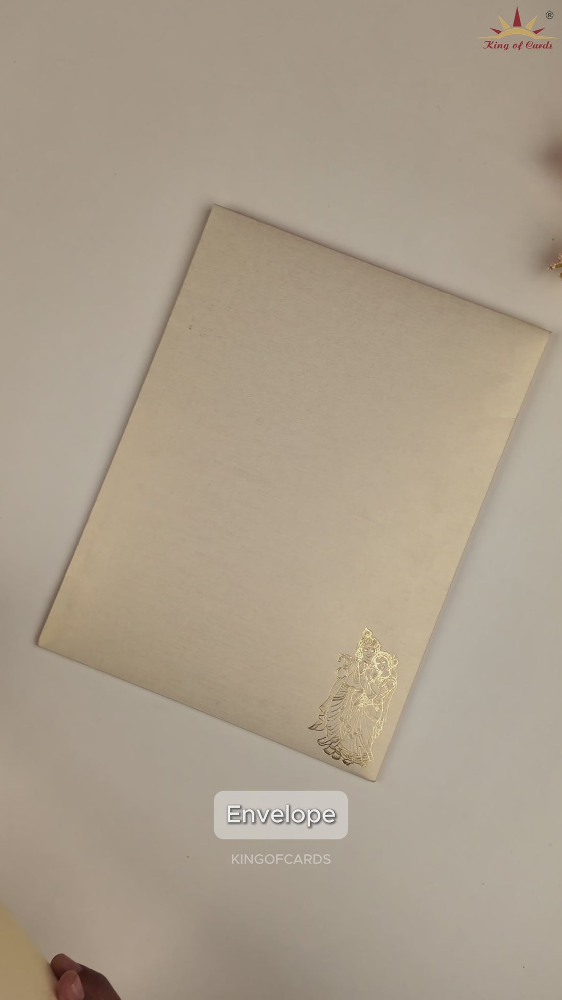 Cream Lord Radha Krishna Door Style Wedding Card - KNRM8709H
