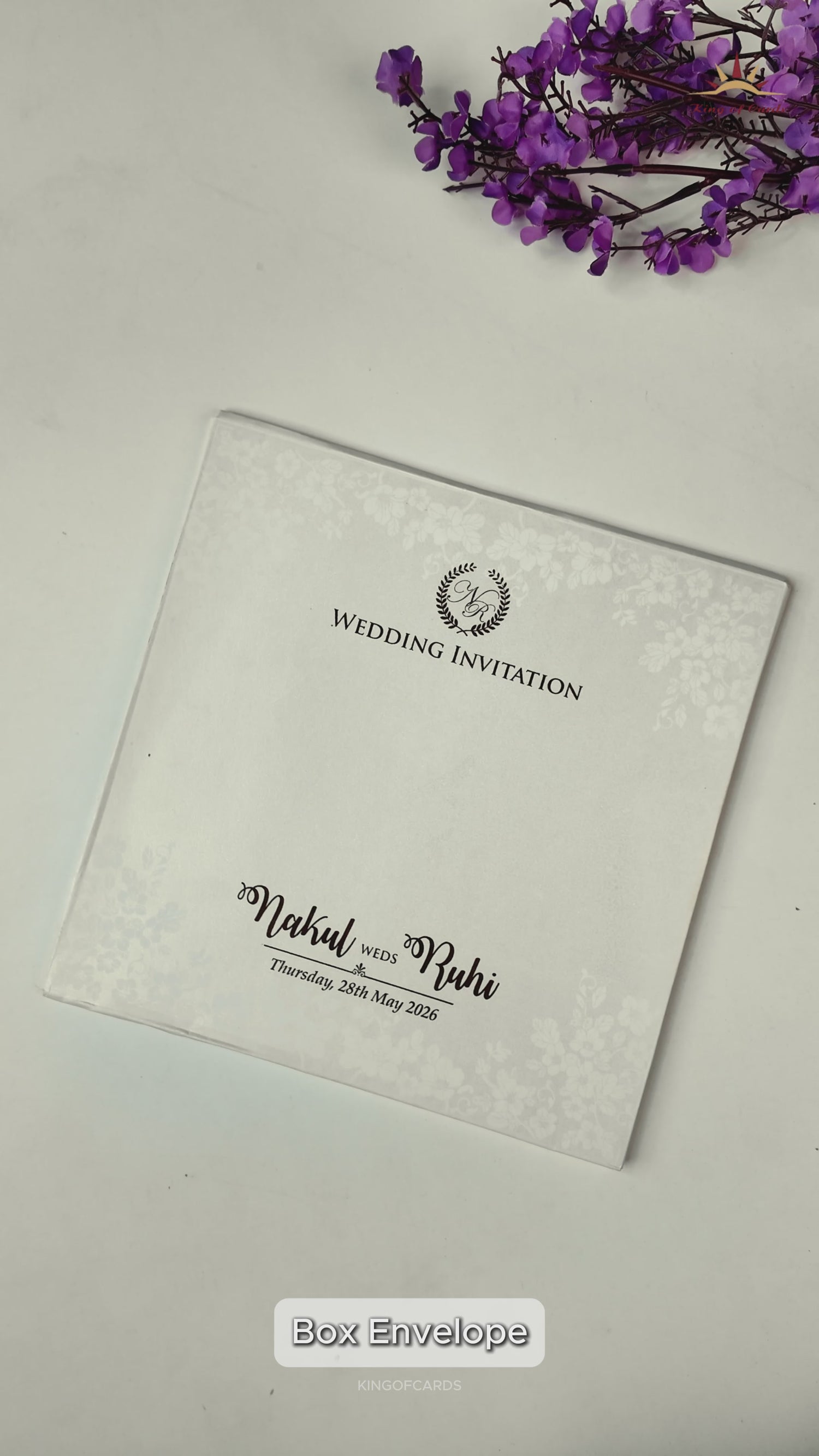 White Floral Circle Medallion Wedding Card-KRE28570