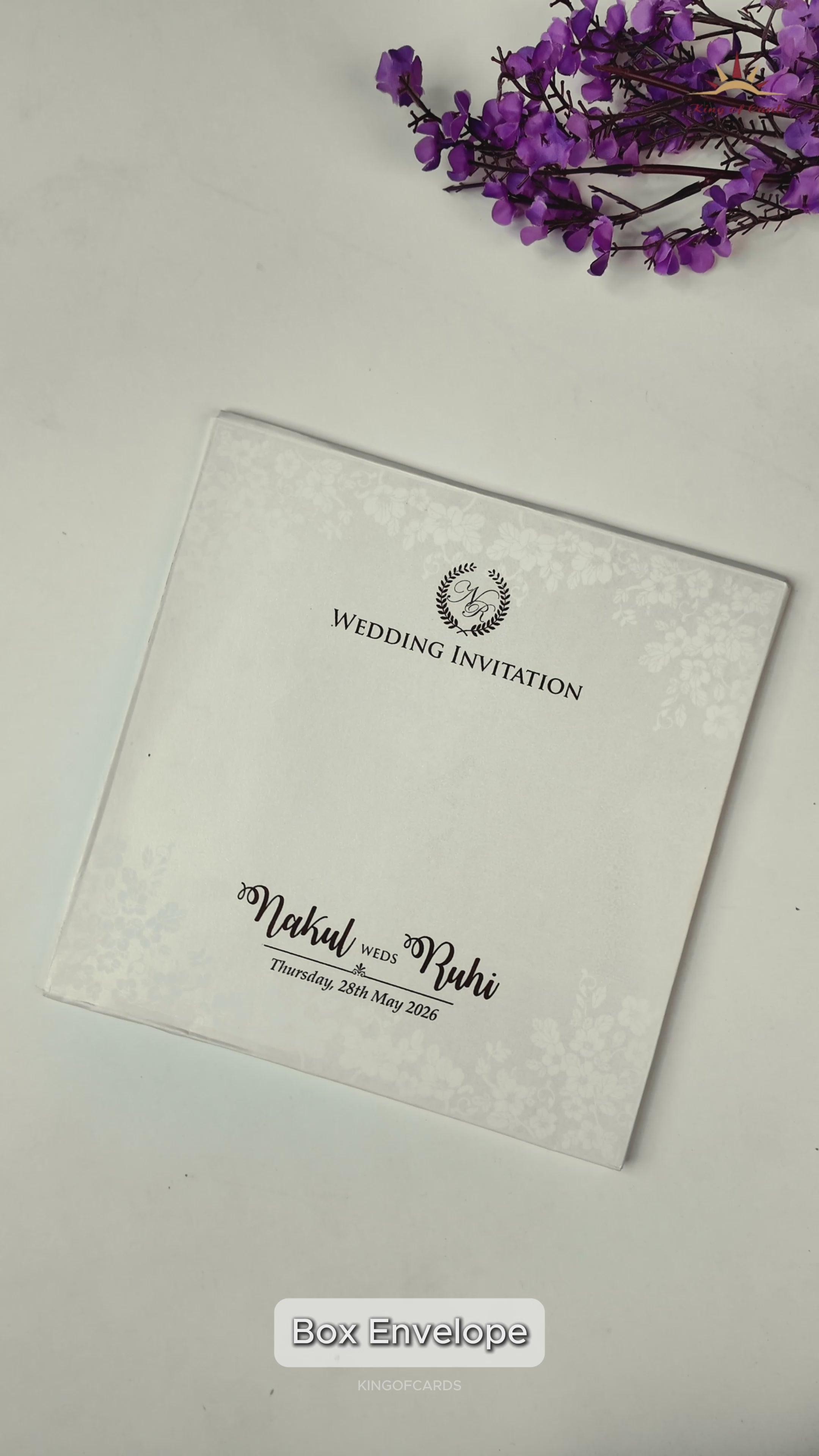 White Floral Circle Medallion Wedding Card-KRE28570