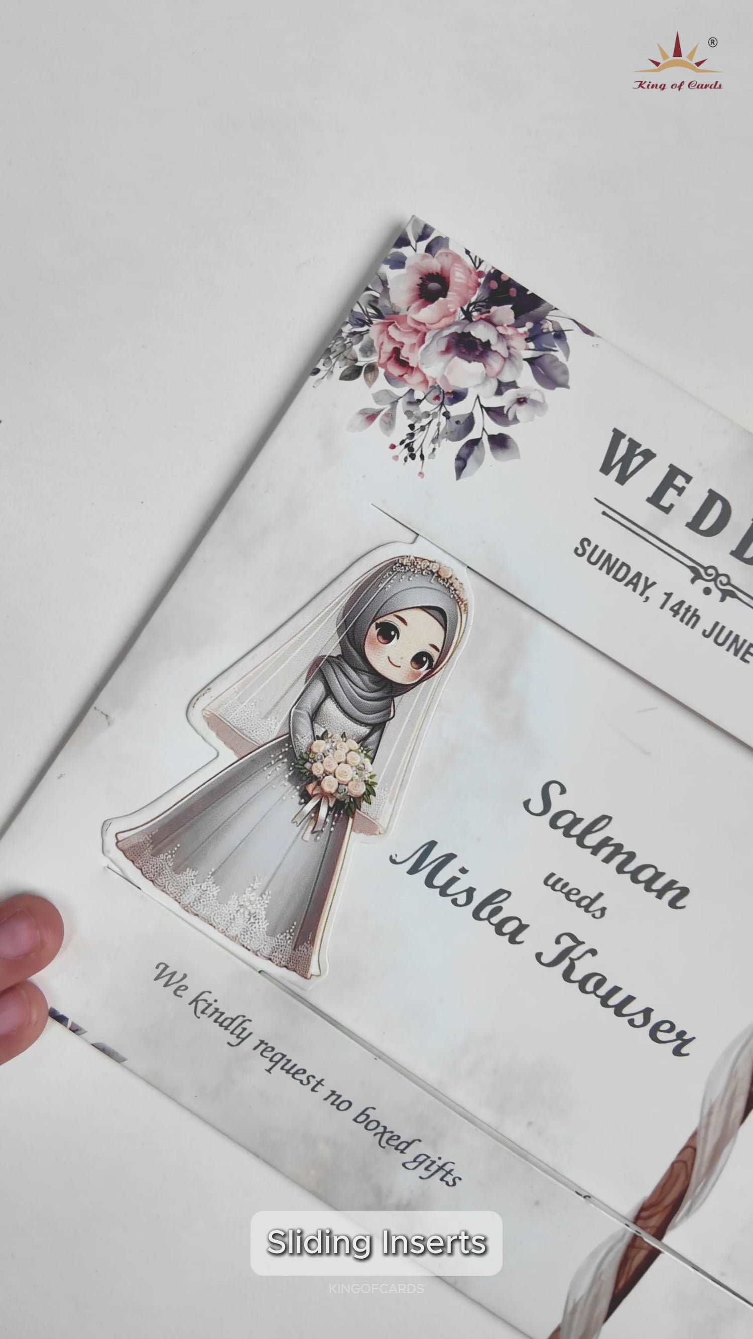 White Slide Floral Bride Groom Wedding Card - KNKSP759