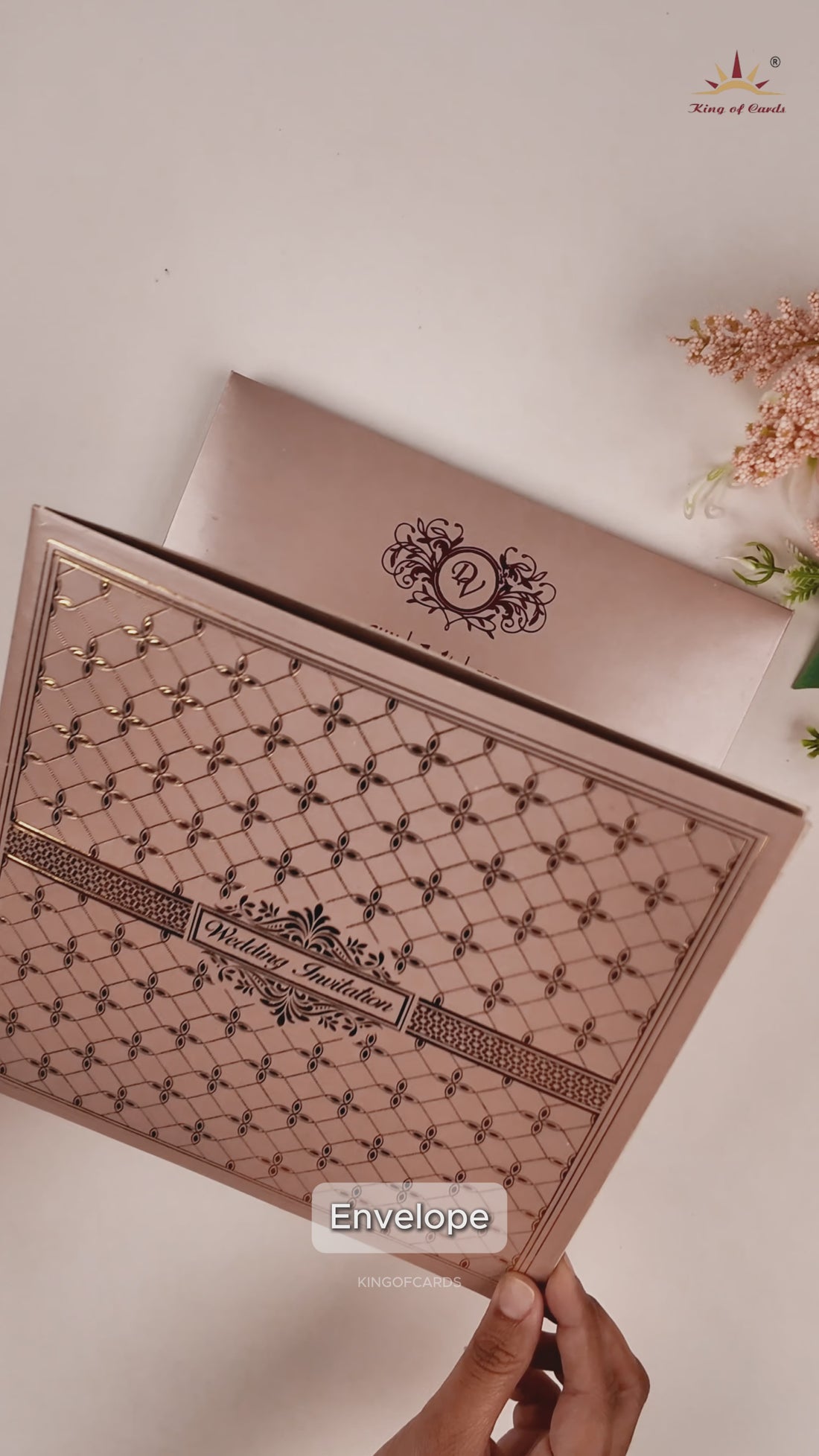 Metallic Pink Floral Pattern Wedding Invitation Card - KNPR3301P