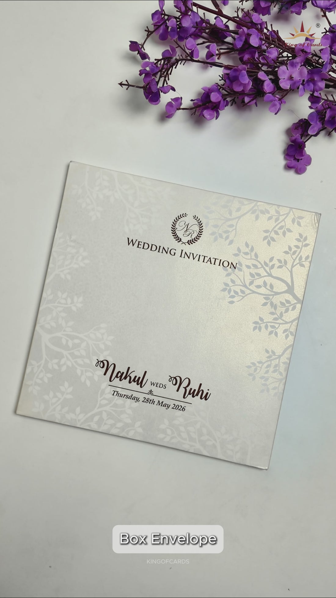 White Gold Arch Elephant Padded Wedding card-KRE28280