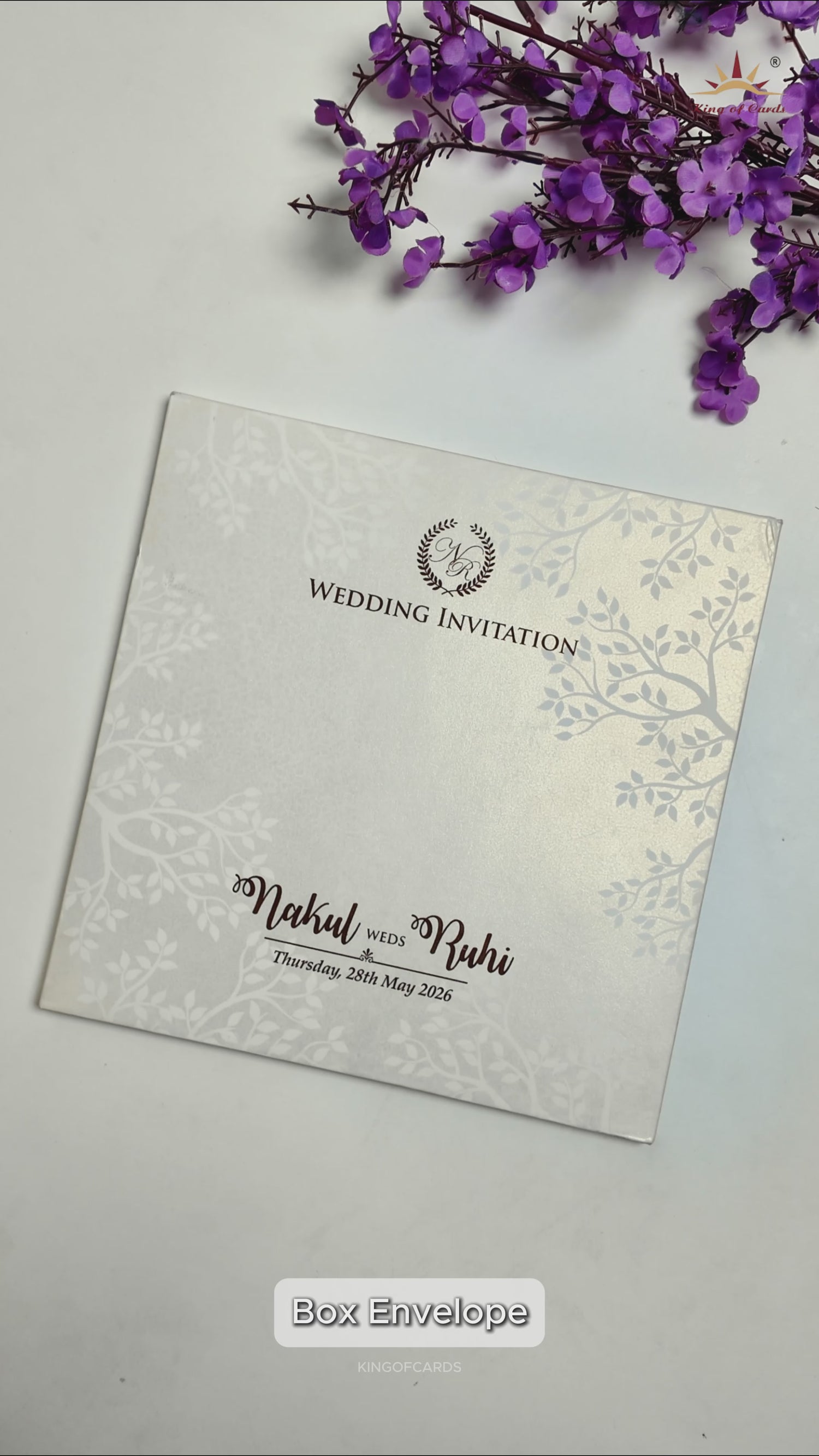 White Gold Arch Elephant Padded Wedding card-KRE28280