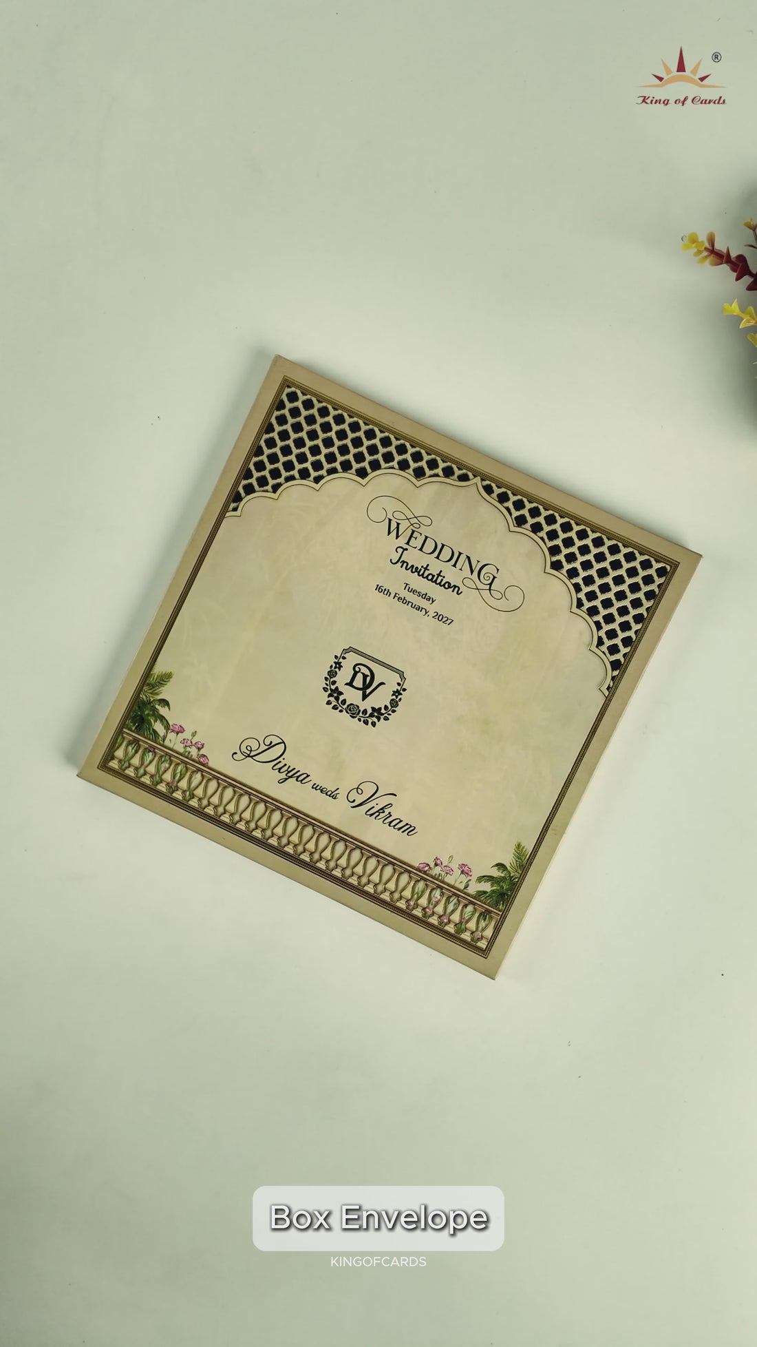 Navy Blue Laser-cut Bride Groom Wedding Card - KNAM4902