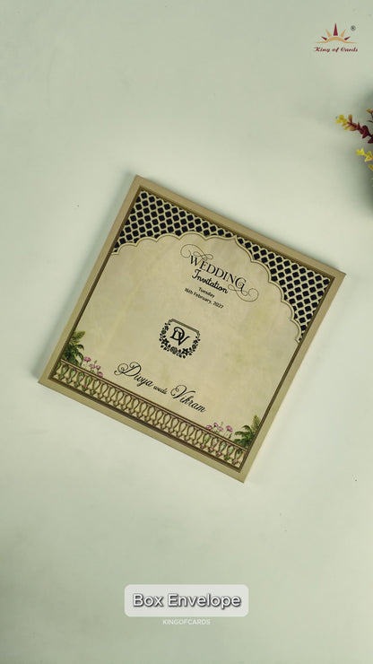 Navy Blue Laser-cut Bride Groom Wedding Card - KNAM4902