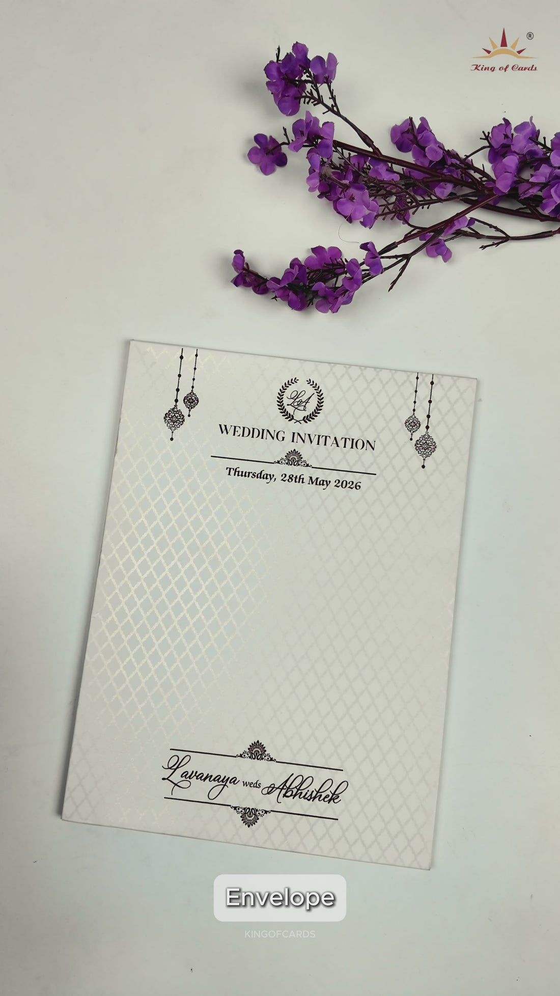 White Gold Floral Door Wedding Card-KRE27690