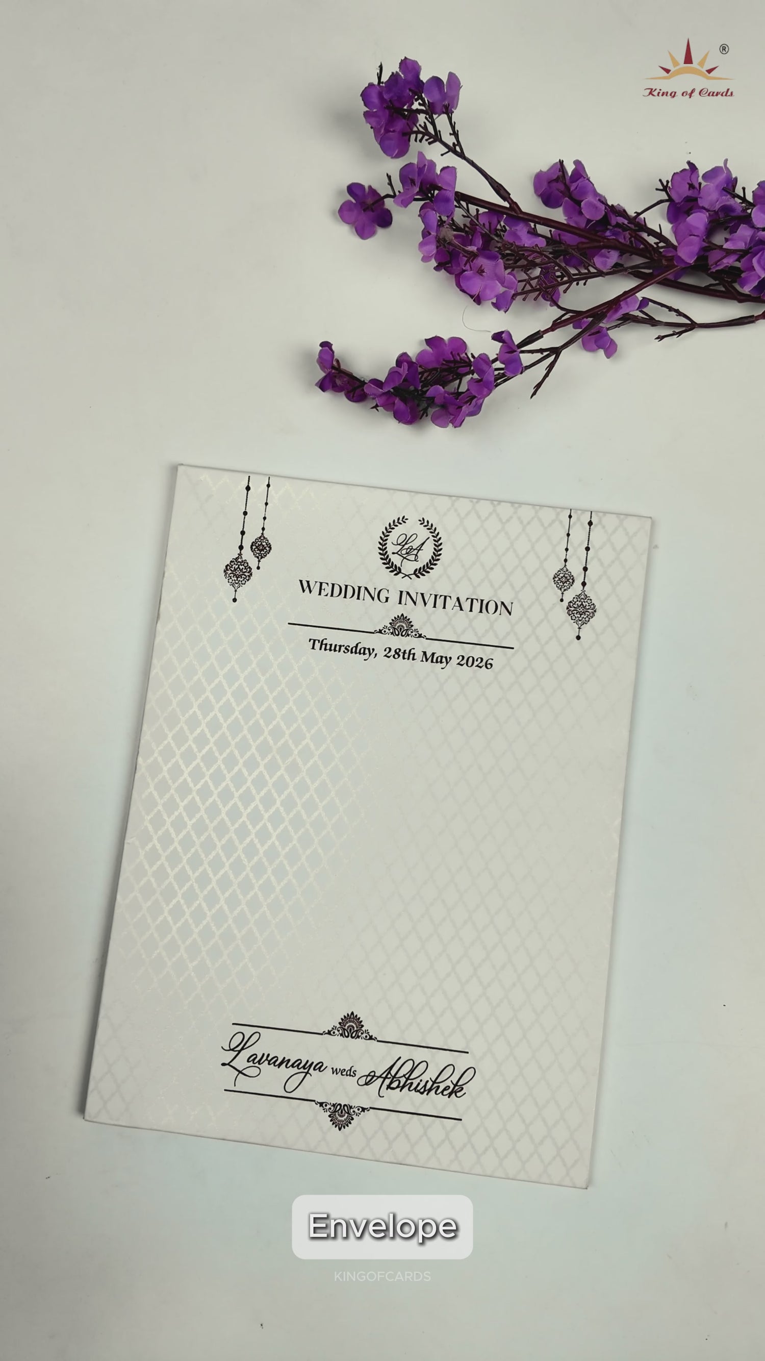 White Gold Floral Door Wedding Card-KRE27690