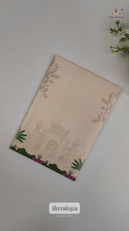 Cream Door Style Peacock Wedding Card - KNKY2601