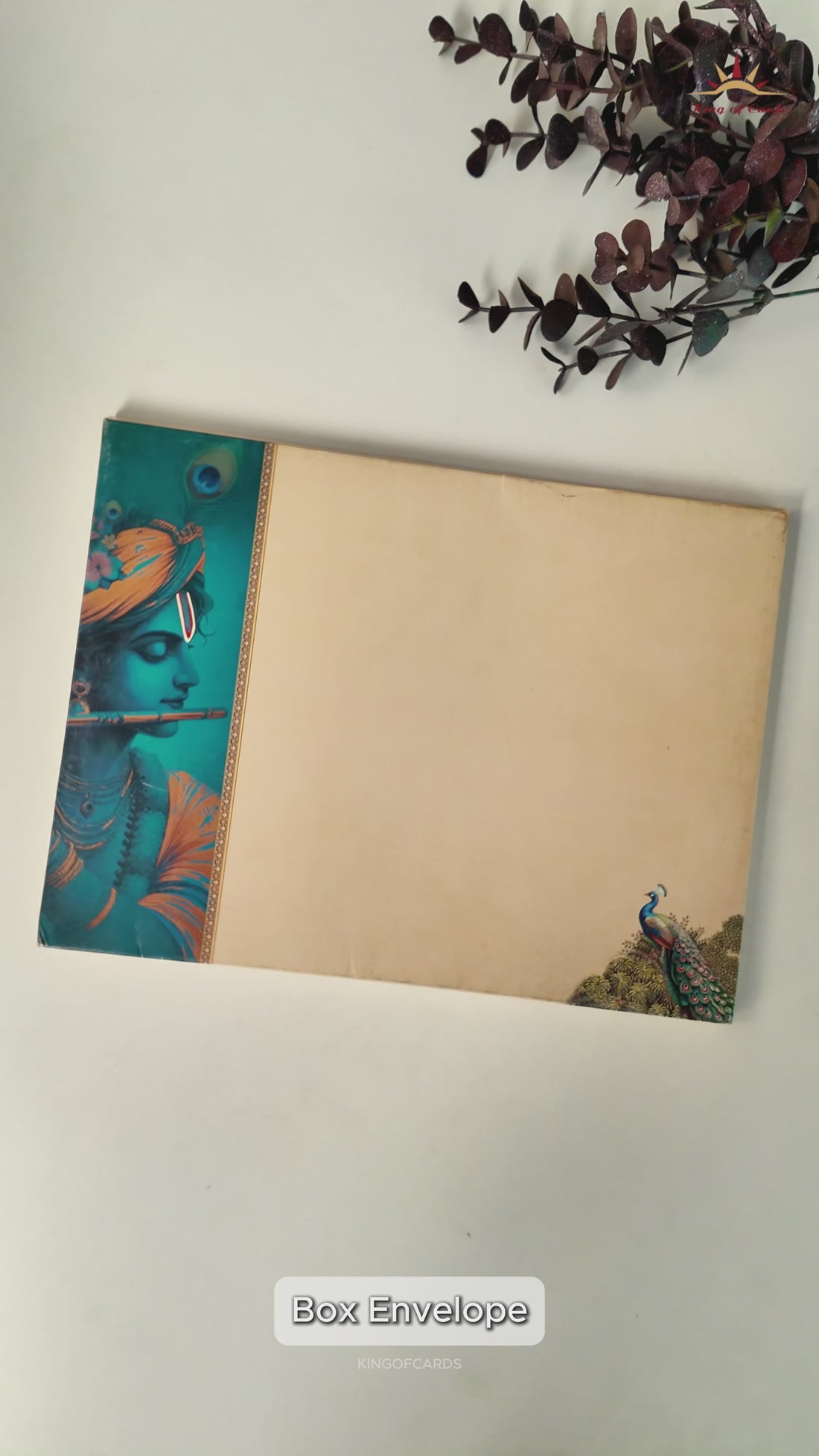 Blue Lord Krishna Peacock Wedding Card-KAK01190