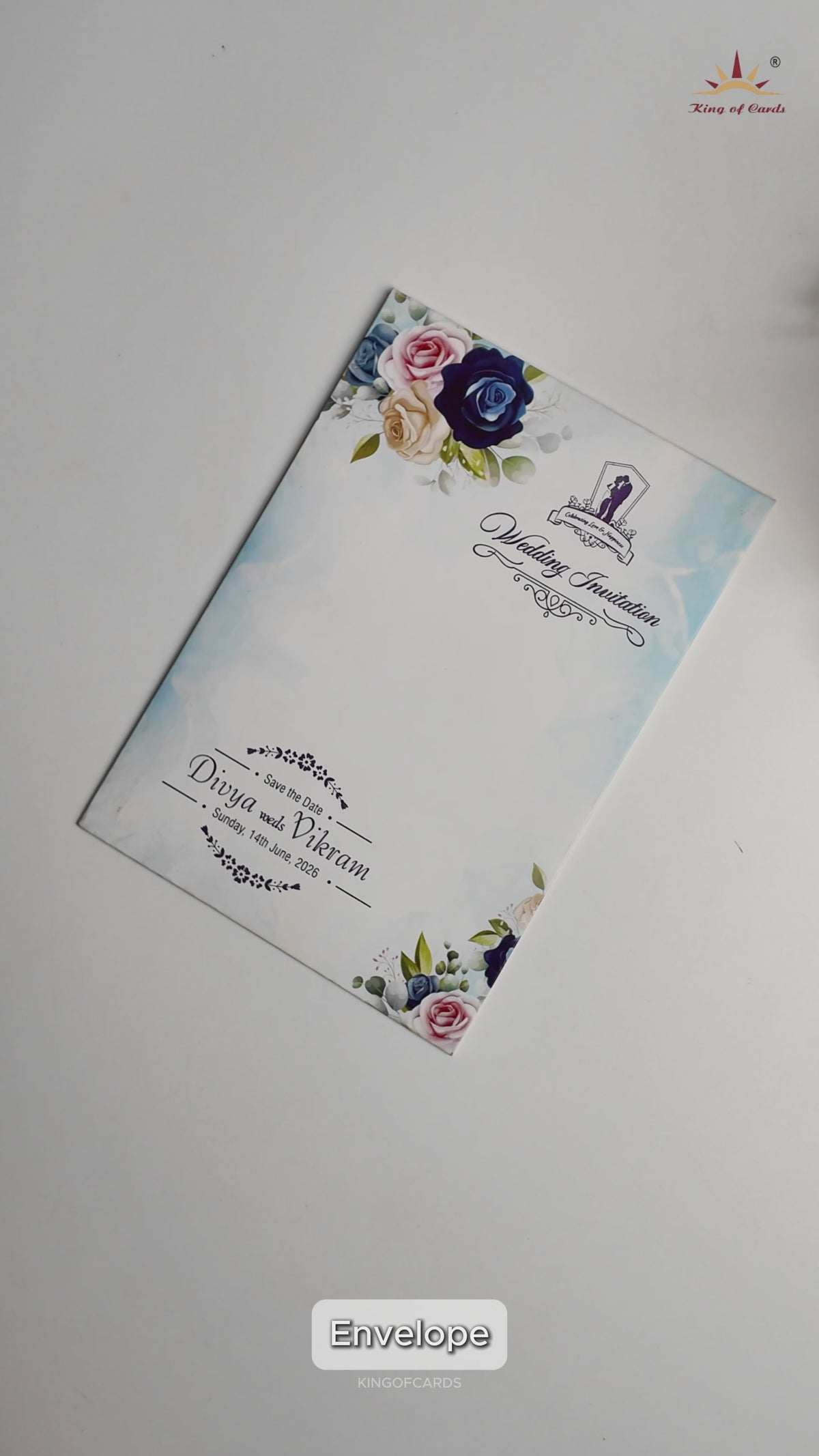 Blue Floral Single Sheet Wedding Card-KNKS554B