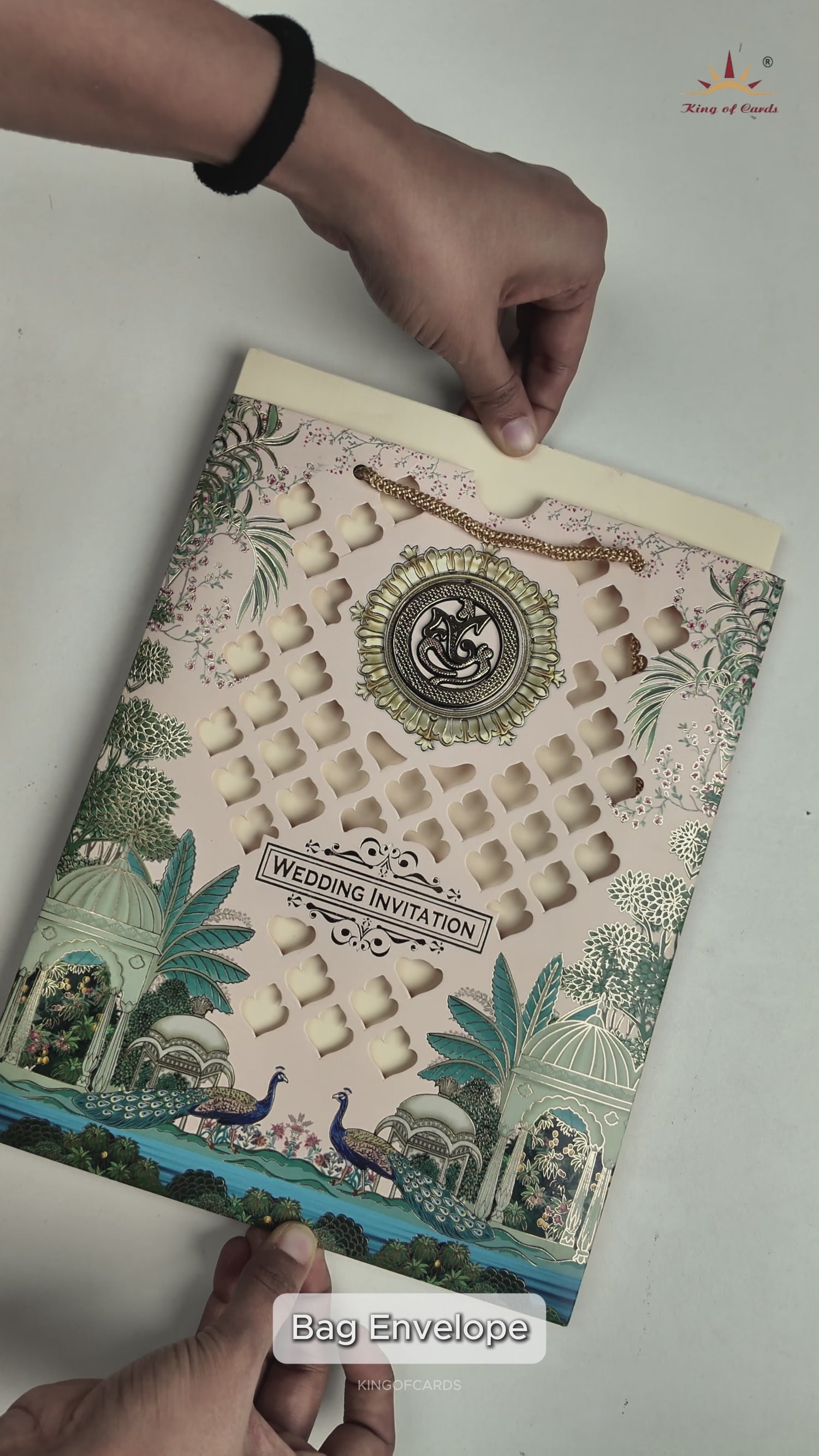 Cream Laser-Cut Bag Style Wedding Card - KNKQ8307