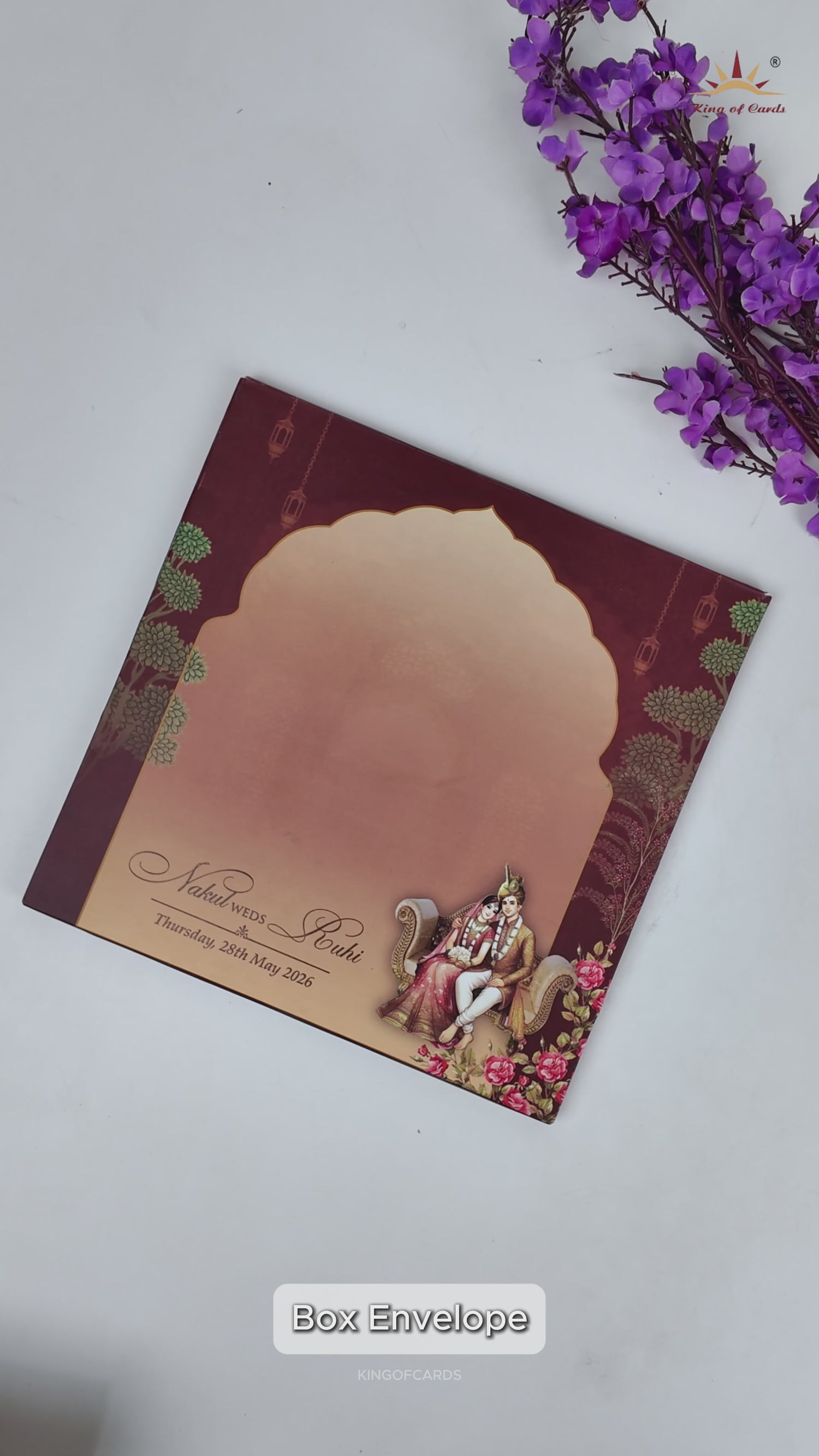 Brown Royal Couple Padded Wedding Card-KRE27940