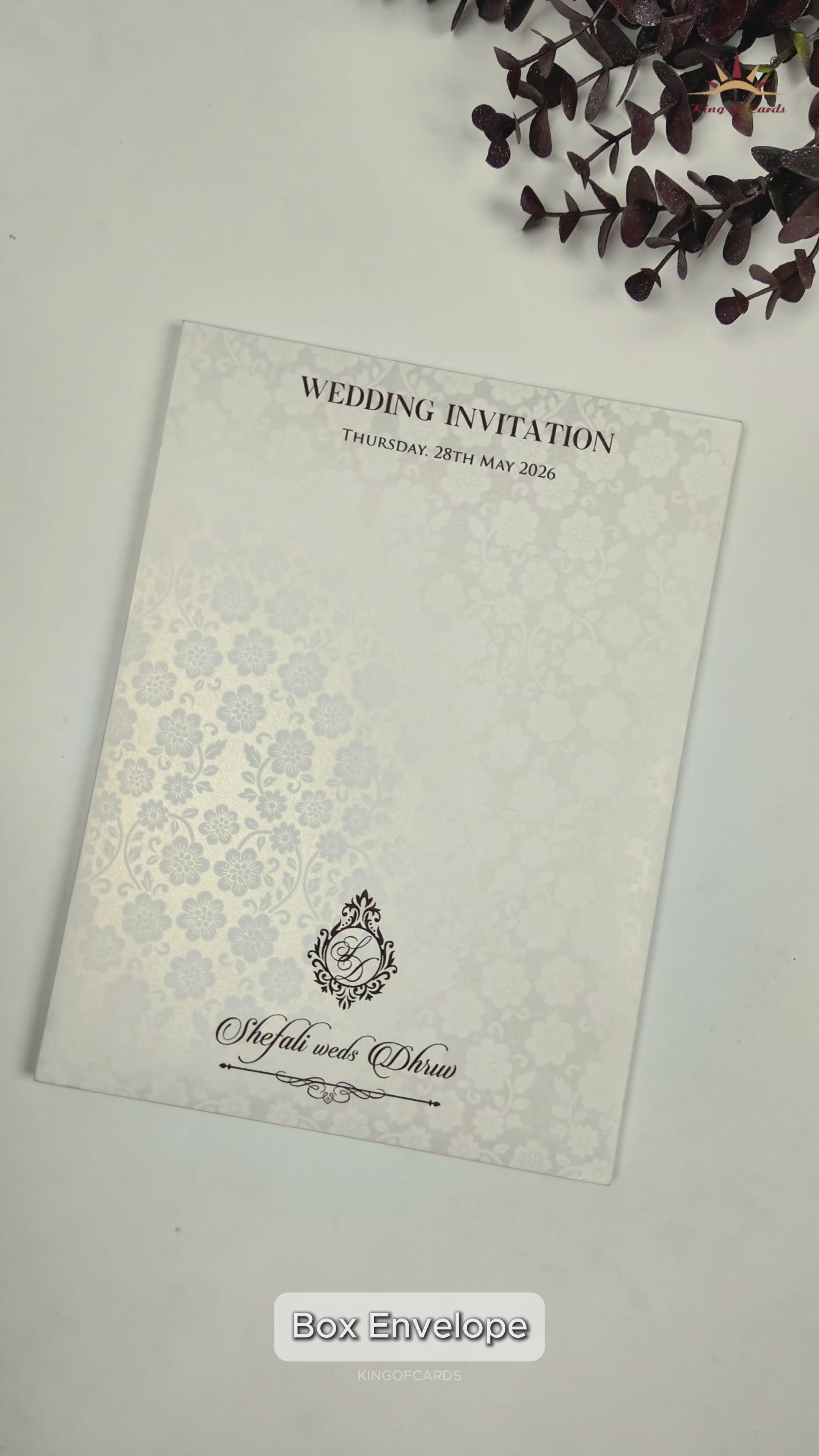 White Embossed Floral Arch Padded Wedding Card-KRE28250