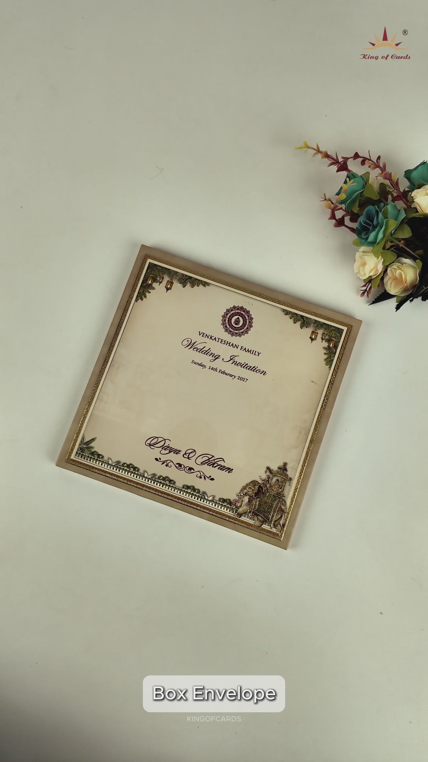 Beige Palace Elephant Padded Wedding Card - KNAM4905