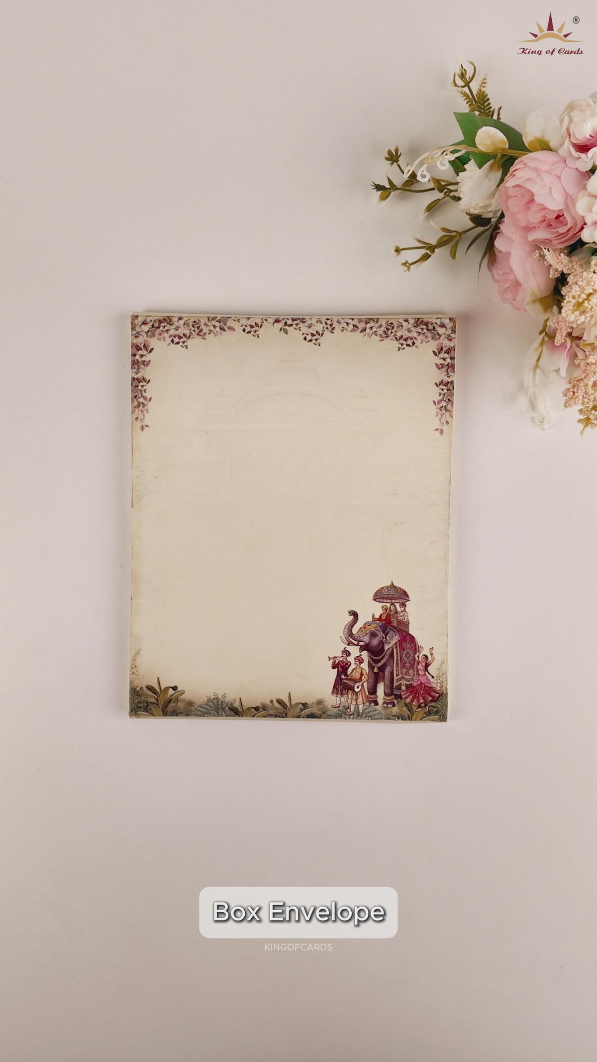 Cream Royal Elephant Baraat Padded Wedding Card - KAA05570