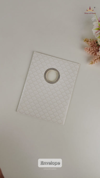 White Embossed Baraat Wedding Invitation Card - KNK70550