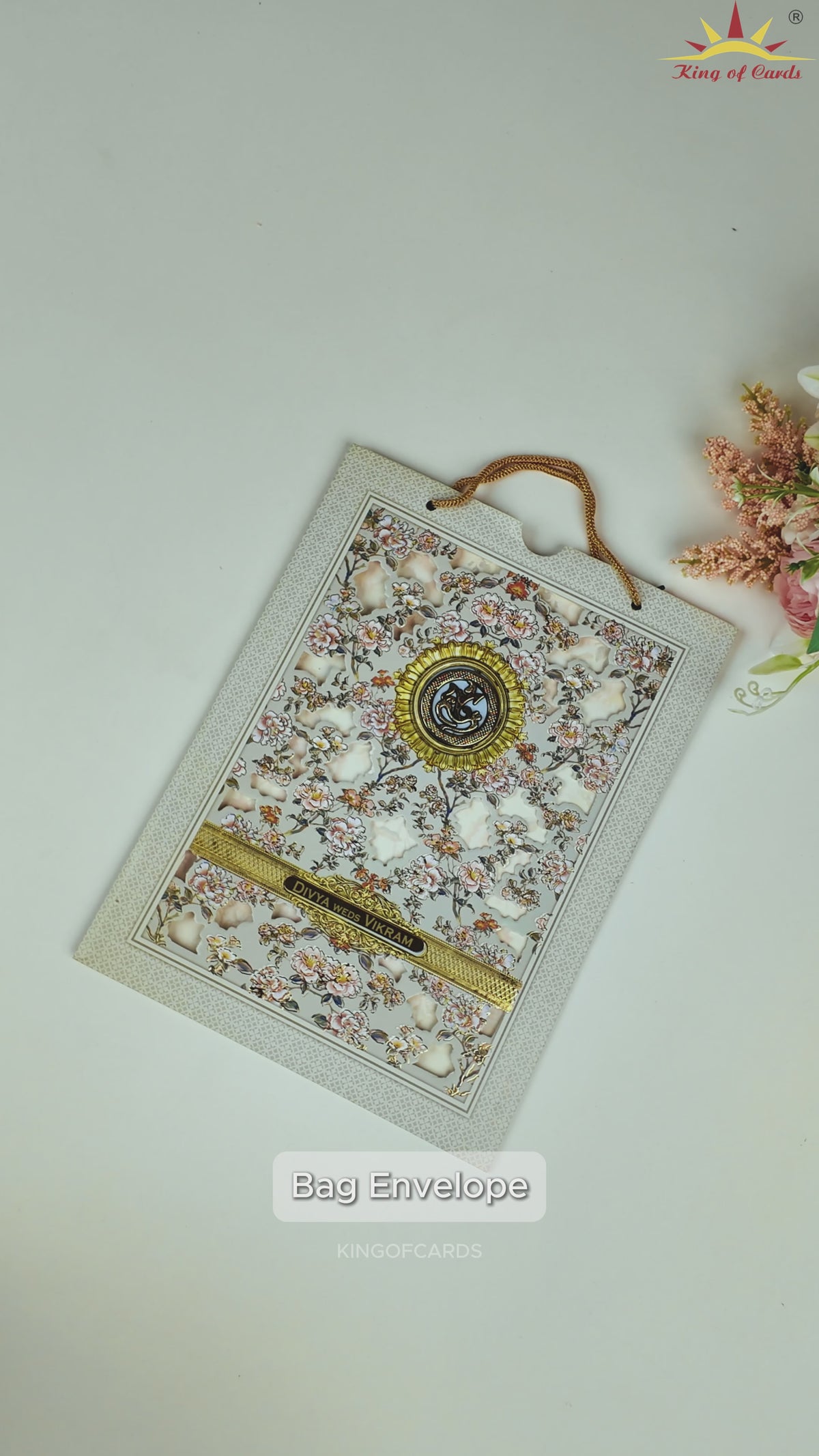 Grey Laser Cut Floral Bag Style Wedding Card - KNAS3101