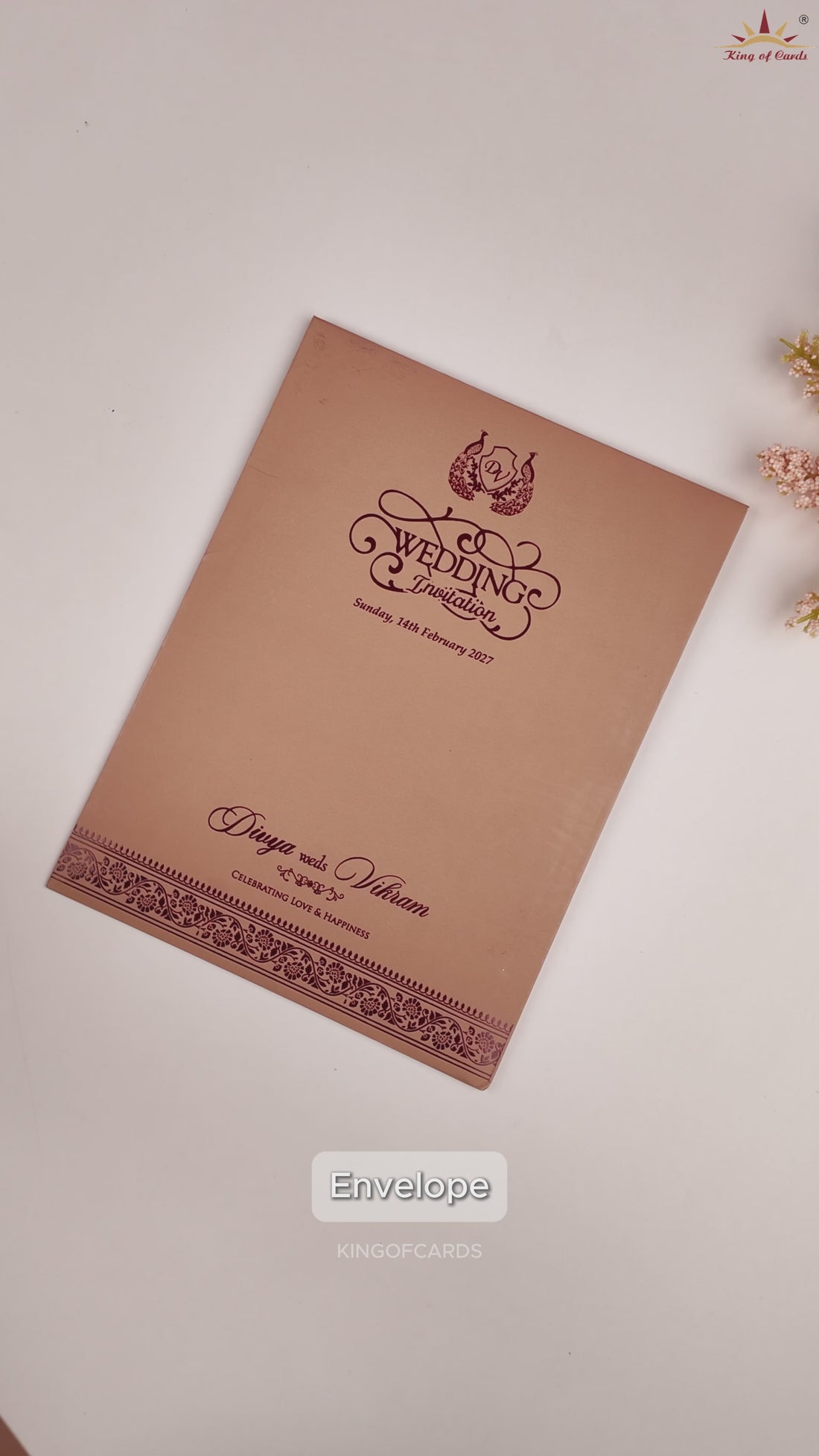Warm Beige Floral Wedding Invitation Card - KNRR7073B