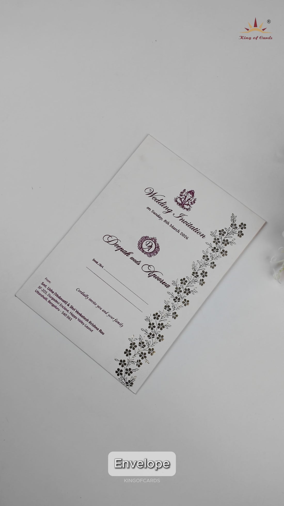 White Gold Floral Single Sheet Invitation Card - KNPD1504