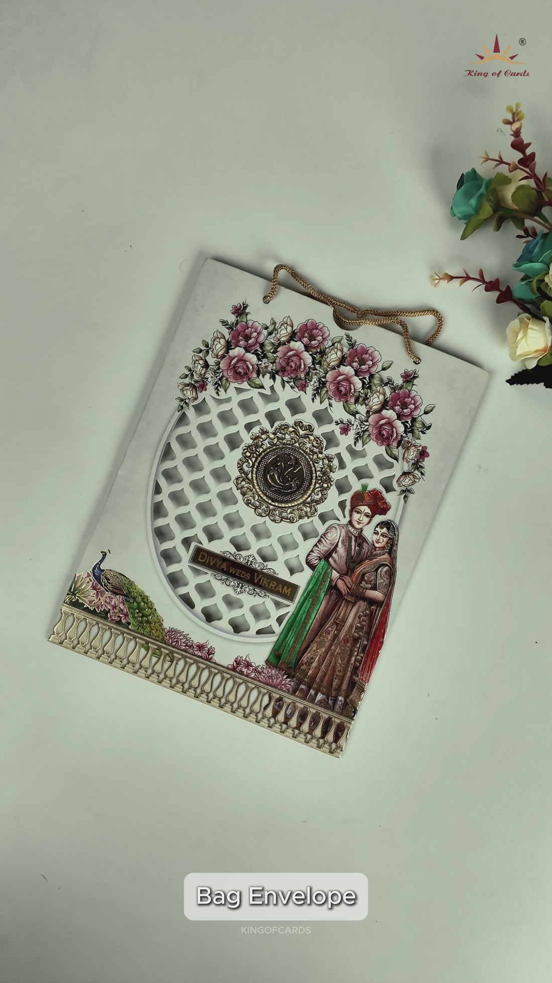 Pastel Green Laser-Cut Floral Bag Style Wedding Card - KNAS3108