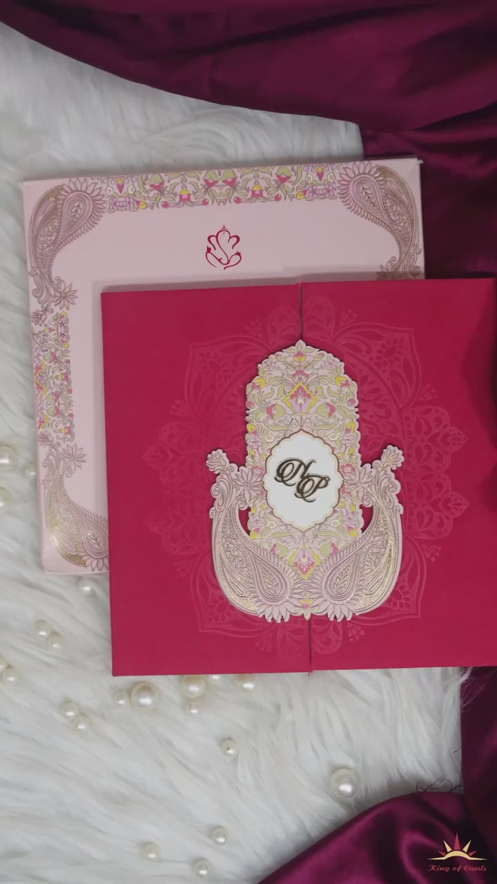 Red Soft Fabric Door Marriage Card Design-KPR23880