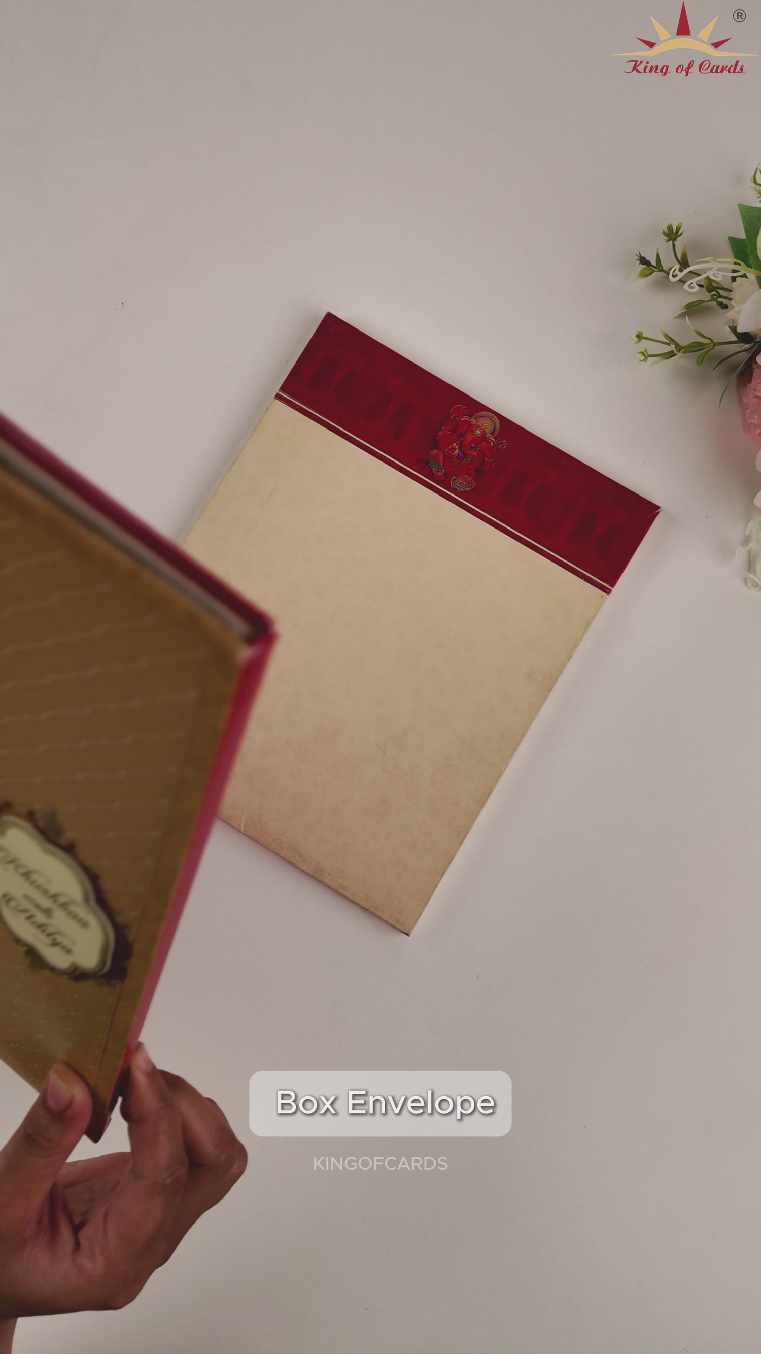 Red Ganesha Padded Door Style Wedding Card - KAA05640
