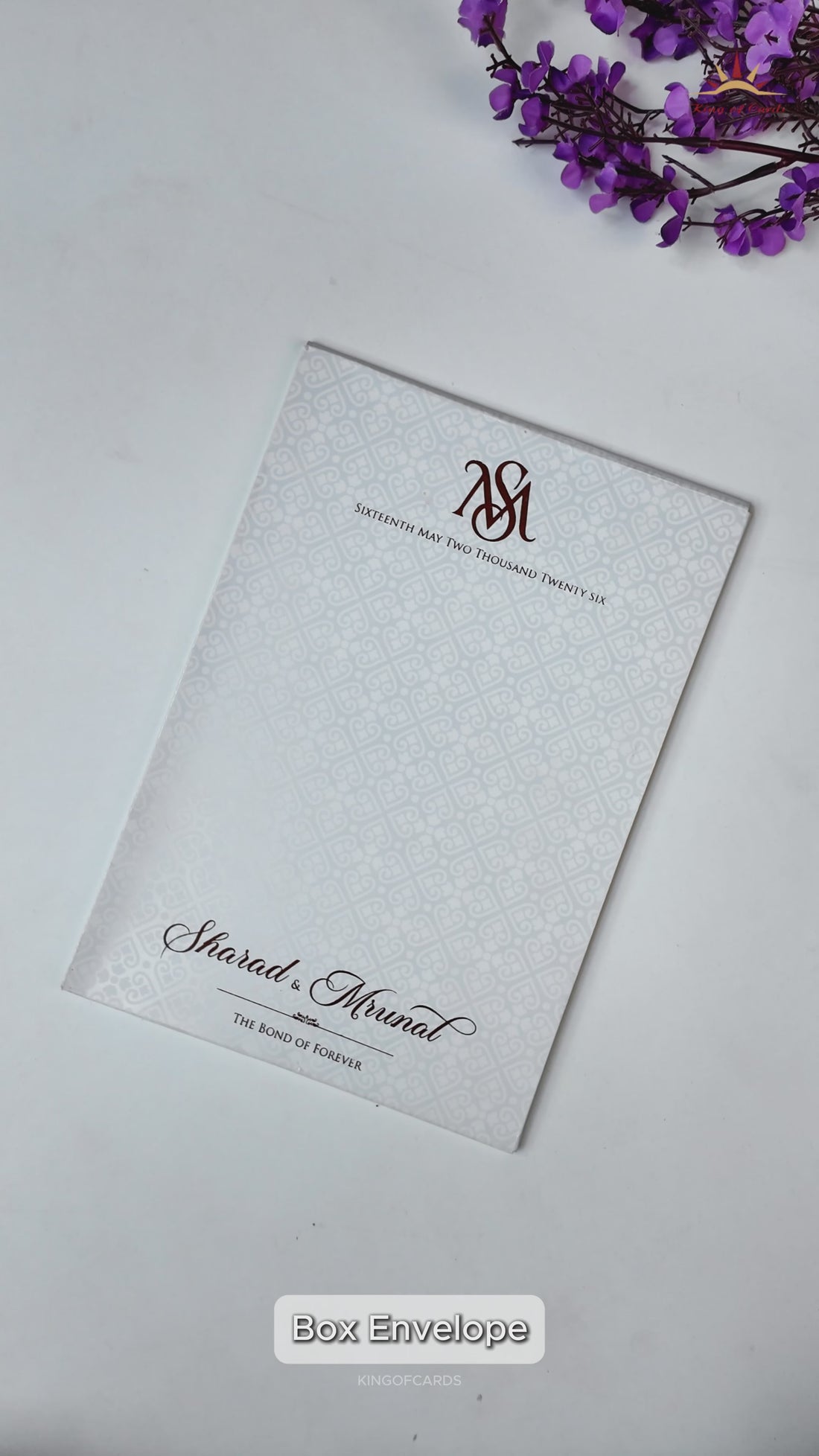 White Embossed Floral Wedding card-KRE28670