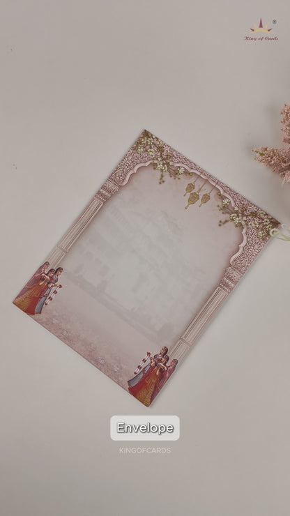 Pink Royal Baraat Wedding Card - KNKC4068